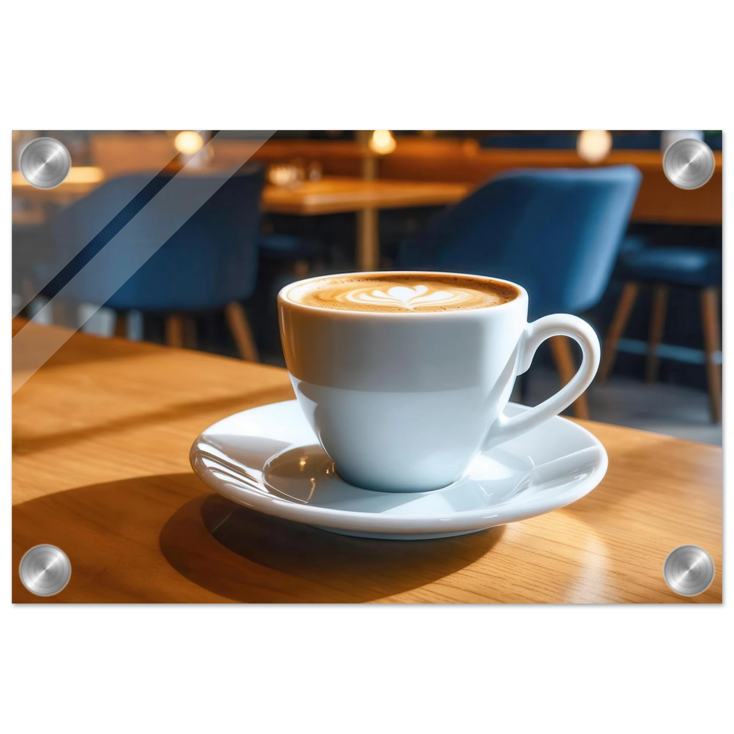 Wandbild gemuetliche kaffeehaus szene stilvolle latte art in goldenem licht