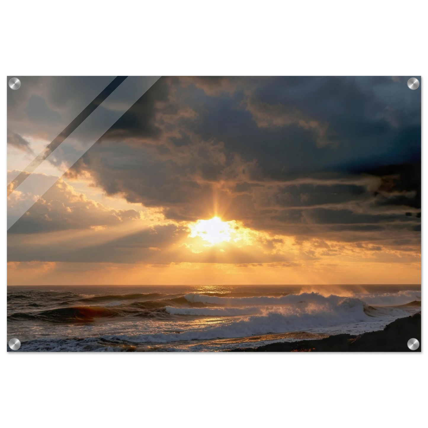 Wandbild dramatischer ozean sonnenuntergang kuestenkunst in ihrer wunschgroesse