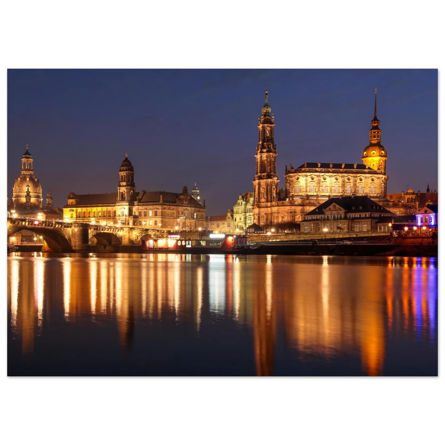 Wandbild dresden bei nacht eine malerische flusslandschaft in leuchtendem gold und azur