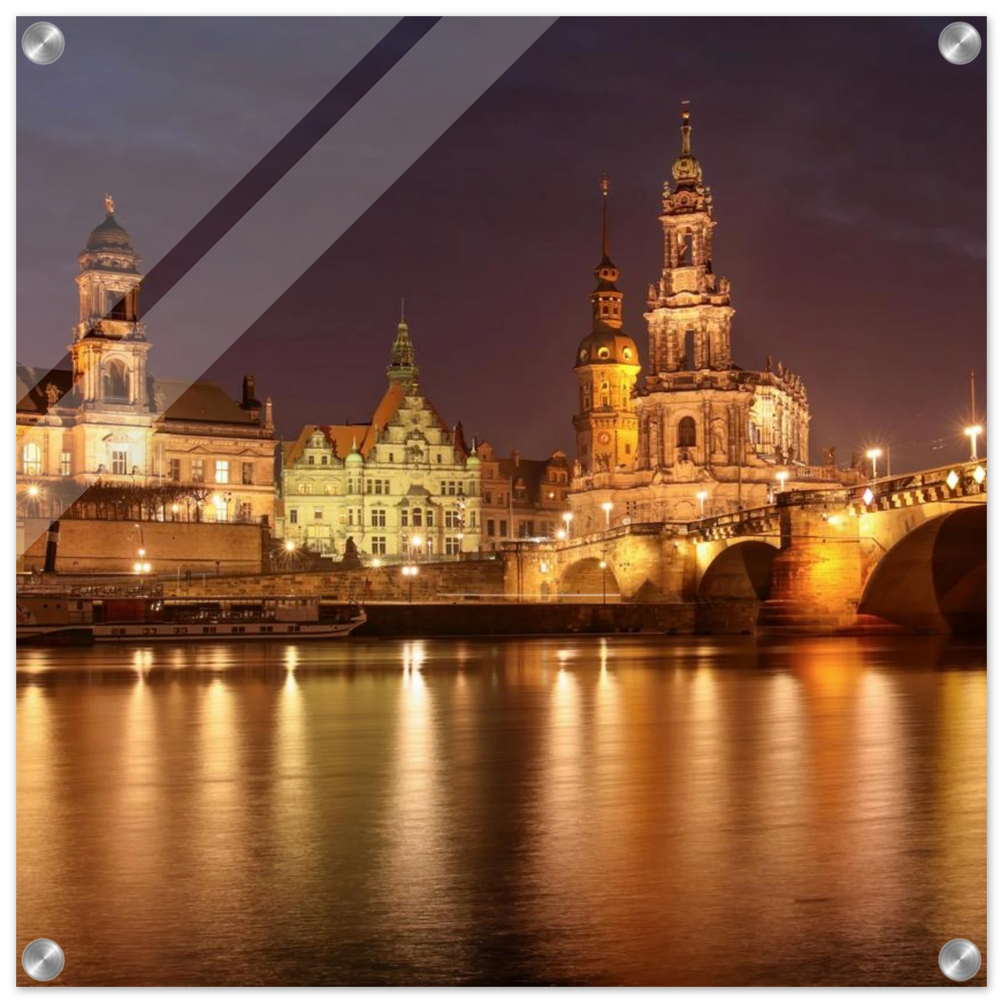 Wandbild dresden elbufer bei nacht ein malerisches stadtbild mit bruecken und gebaeuden erhaeltlich in vielen groessen