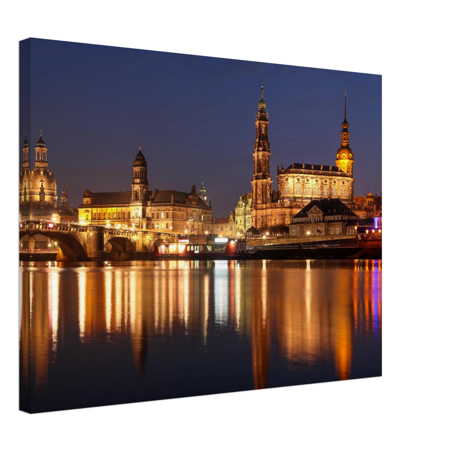 Wandbild dresden bei nacht eine malerische flusslandschaft in leuchtendem gold und azur