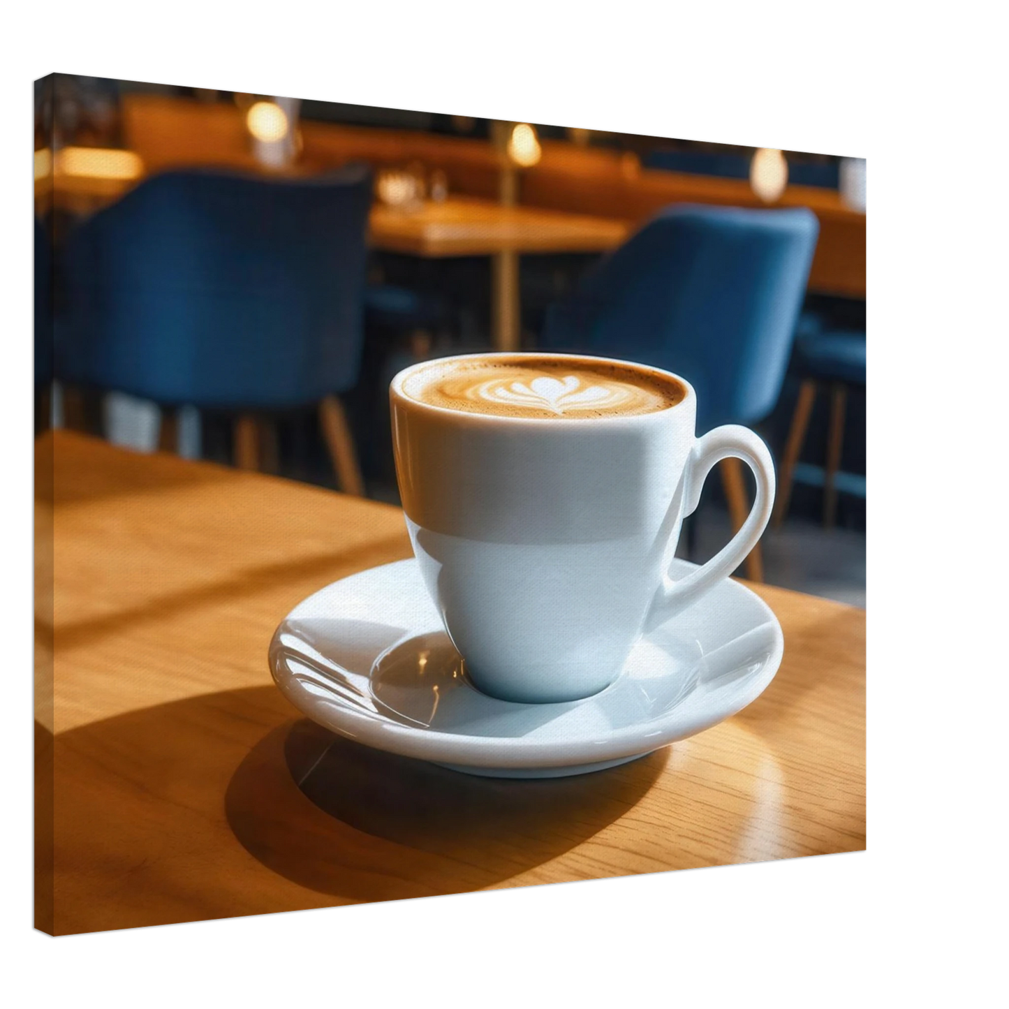Wandbild gemuetliche kaffeehaus szene stilvolle latte art in goldenem licht