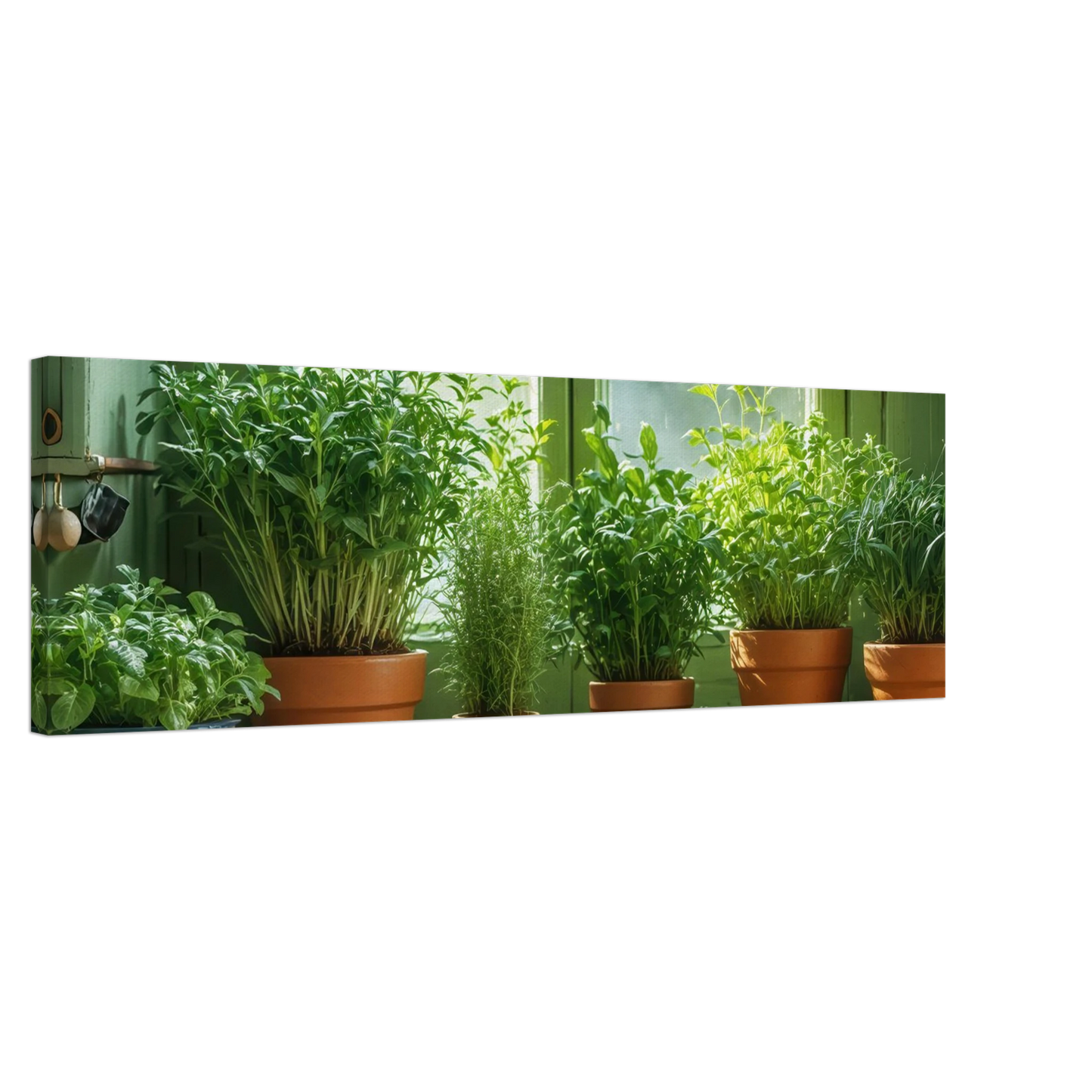 Wandbild mediterrane kraeuter am fenster frische gruen nuancen fuer ihr zuhause in vielen groessen