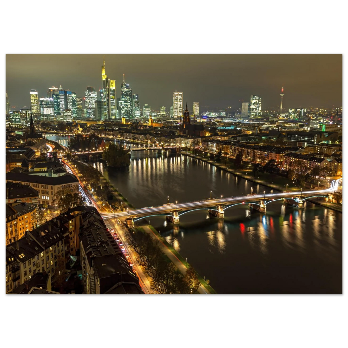 Wandbild golden leuchtende skyline modernes cityscape artwork in variablen groessen