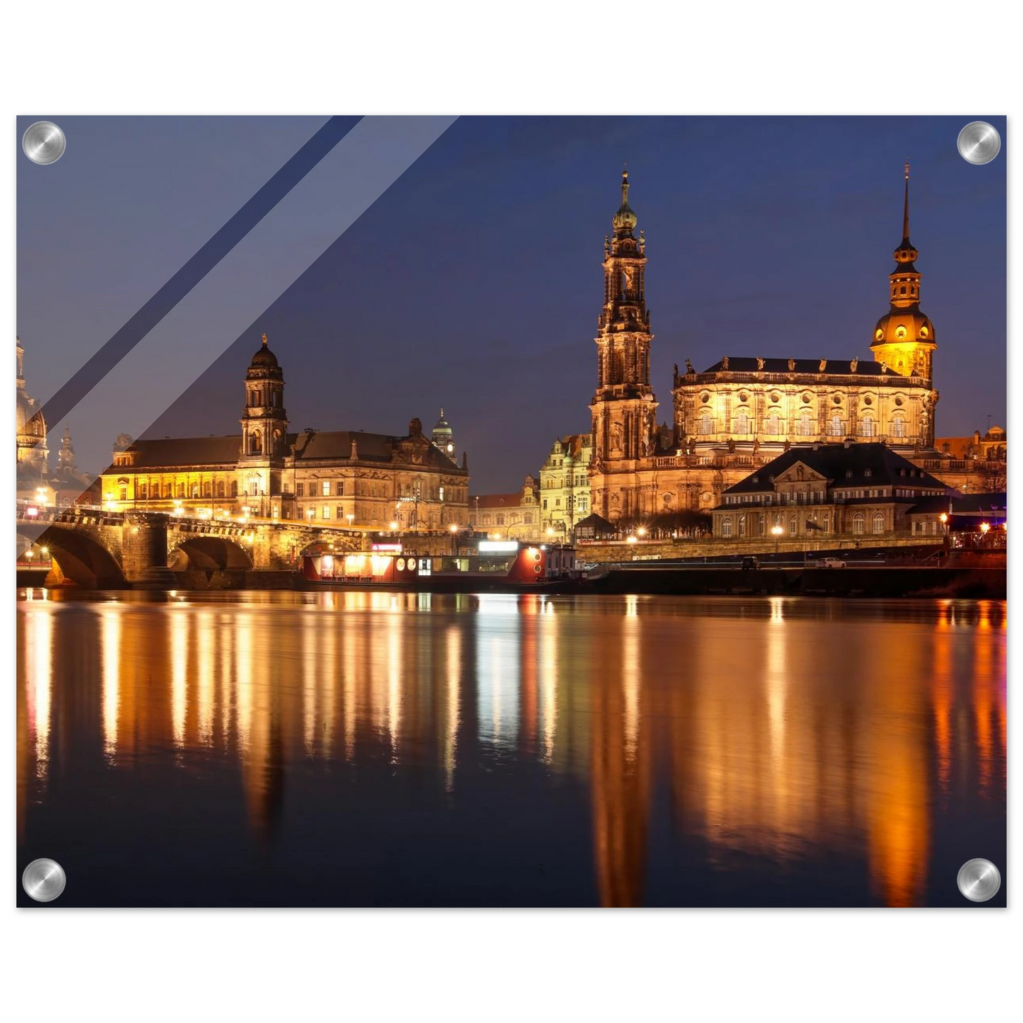 Wandbild dresden bei nacht eine malerische flusslandschaft in leuchtendem gold und azur