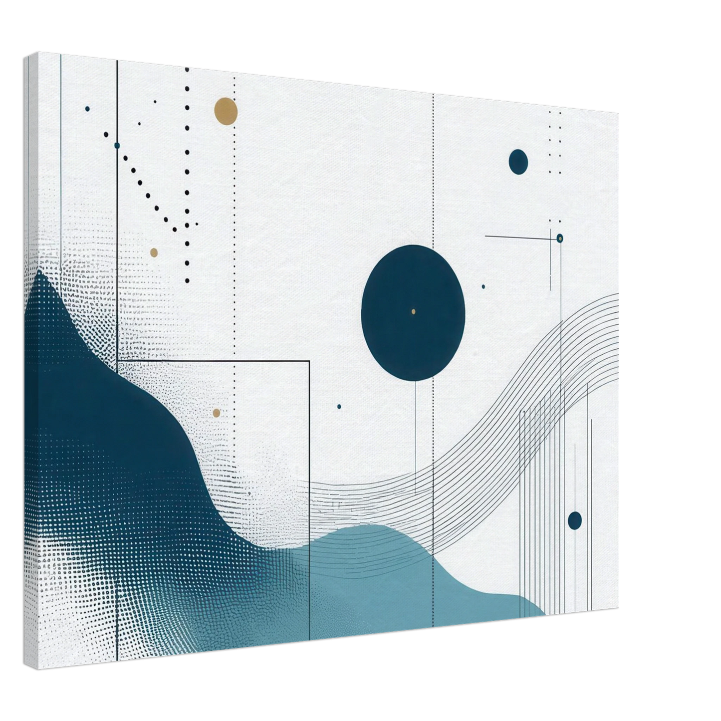 Wandbild deep sea rhythm abstrakte kunst in blau und goldtoenen in ihrer wunschgroesse