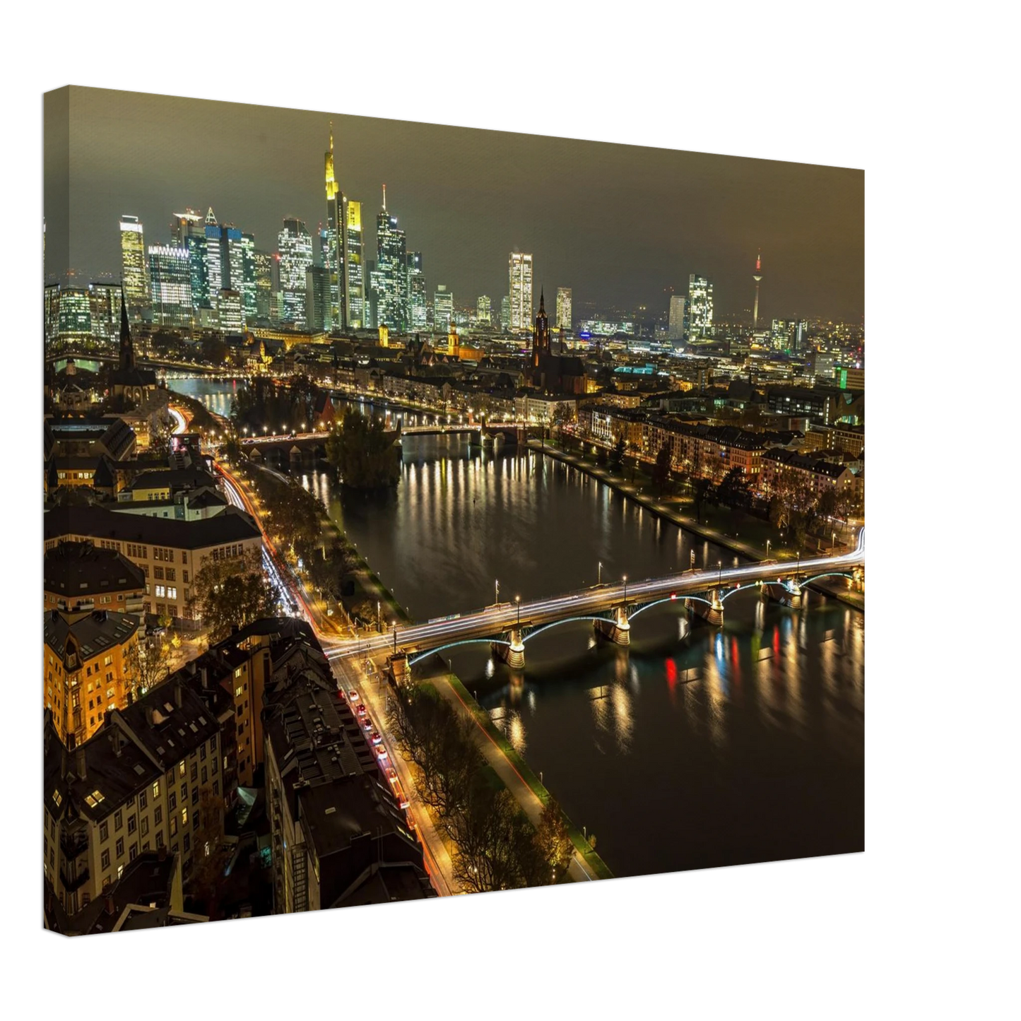 Wandbild golden leuchtende skyline modernes cityscape artwork in variablen groessen