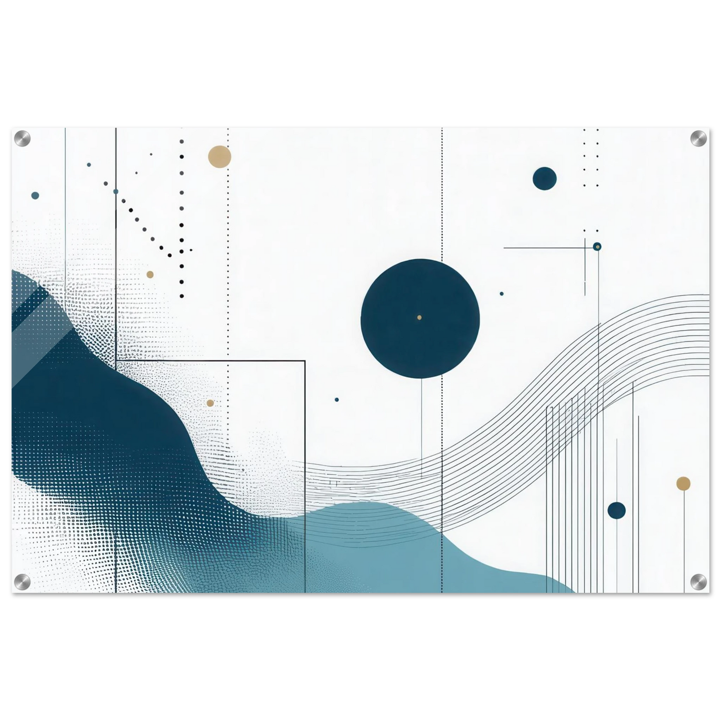 Wandbild deep sea rhythm abstrakte kunst in blau und goldtoenen in ihrer wunschgroesse
