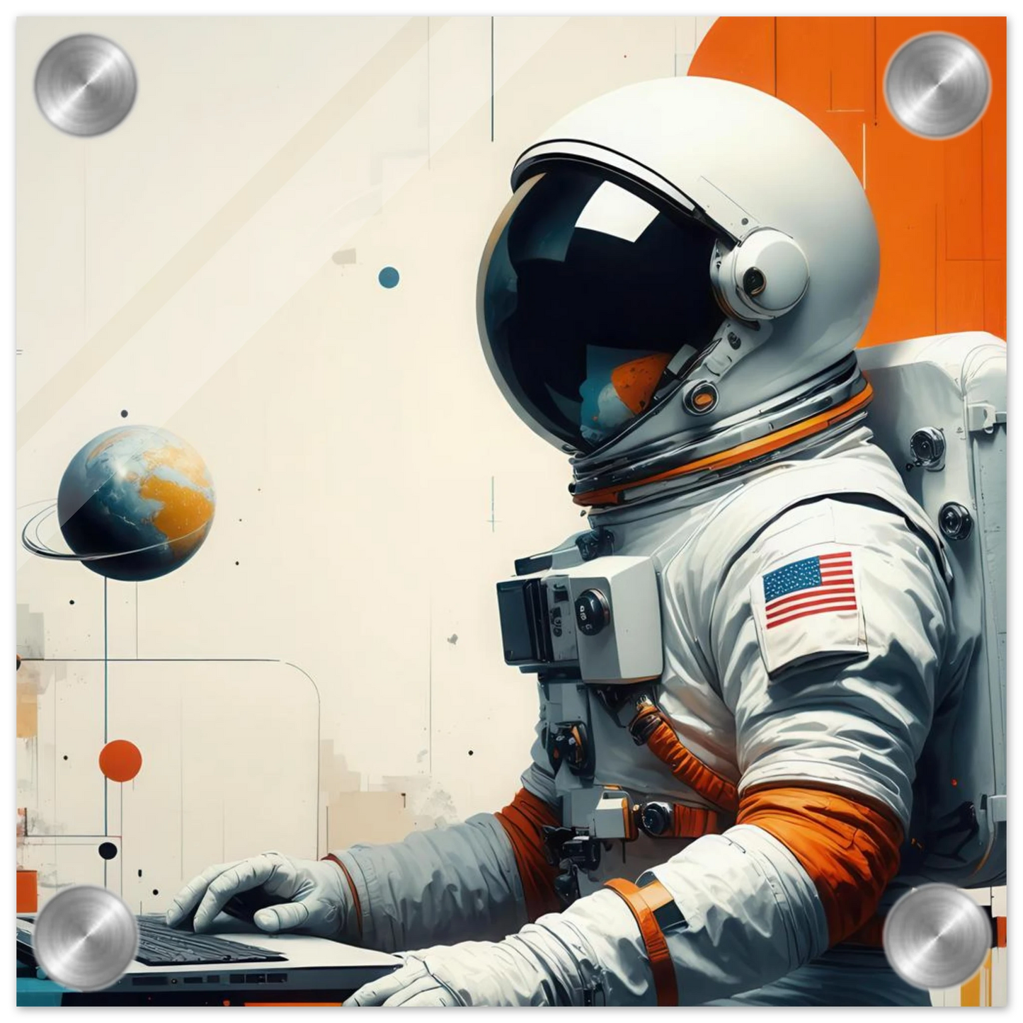 Wandbild cosmic coder astronaut bei der arbeit sci fi kunst fuer dein zuhause in verschiedenen groessen
