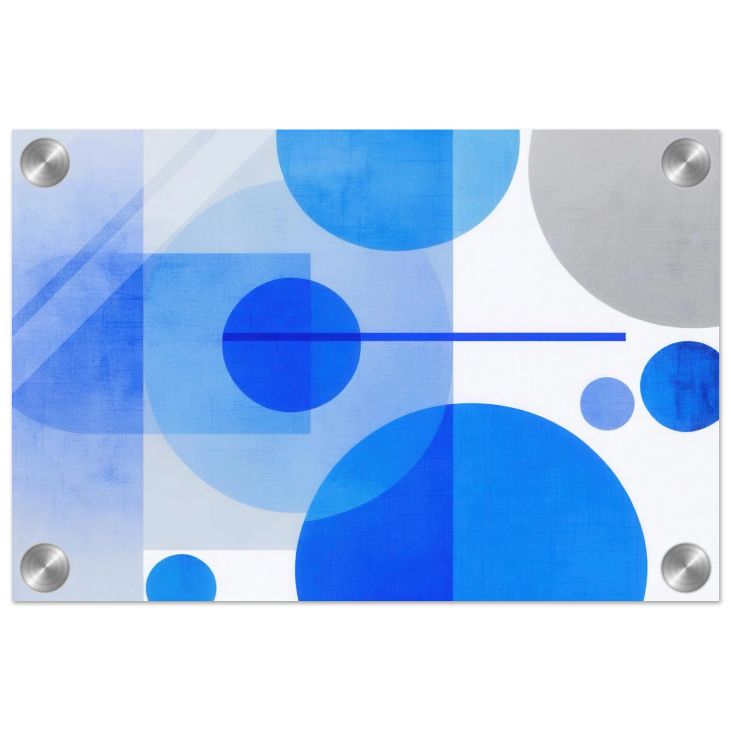 Wandbild geometrische abstraktion in koenigsblau und azur modernes dekor mit kreis rechteckformen