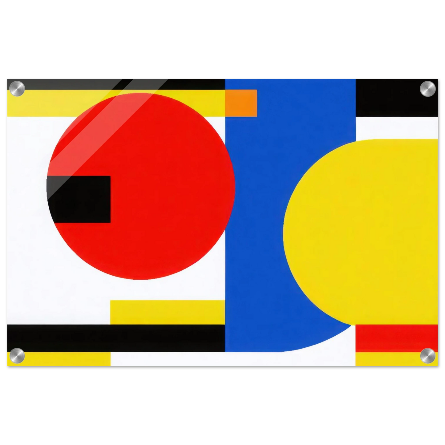 Wandbild bauhaus inspirierte komposition in leuchtendem rot blau gelb abstrakte kunst fuer ihr zuhause