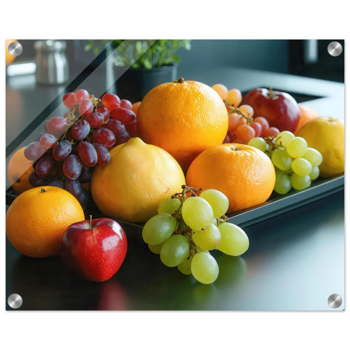 Wandbild fruchtbare fuelle lebendige komposition mit zitrusfruechten und trauben