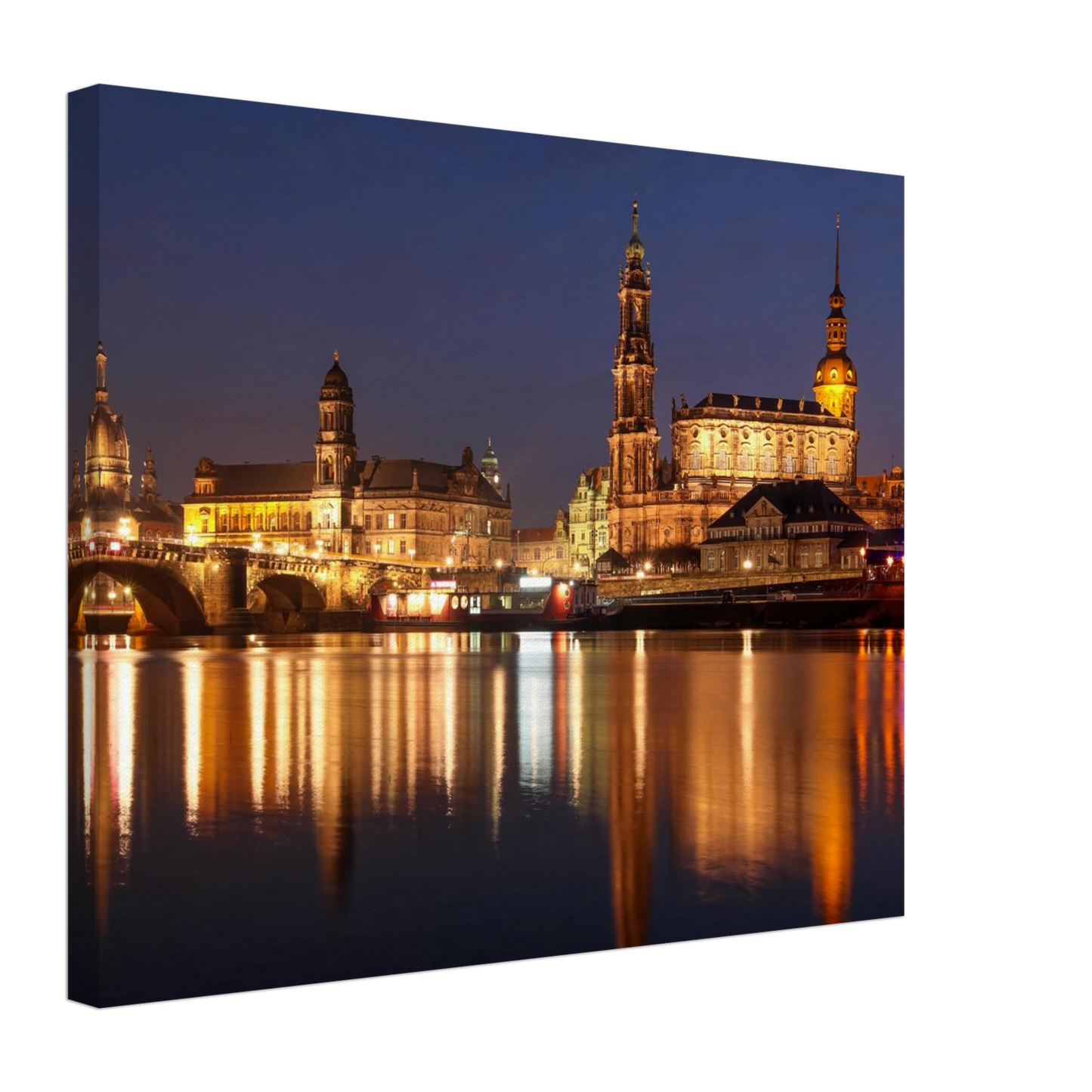 Wandbild dresden bei nacht eine malerische flusslandschaft in leuchtendem gold und azur