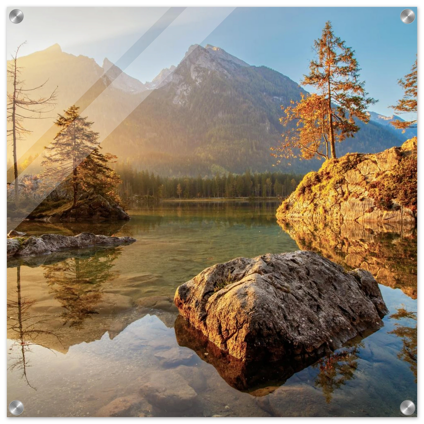 Wandbild majestaetischer sonnenaufgang am gebirgssee beruhigende naturlandschaft in ihrer wunschgroesse