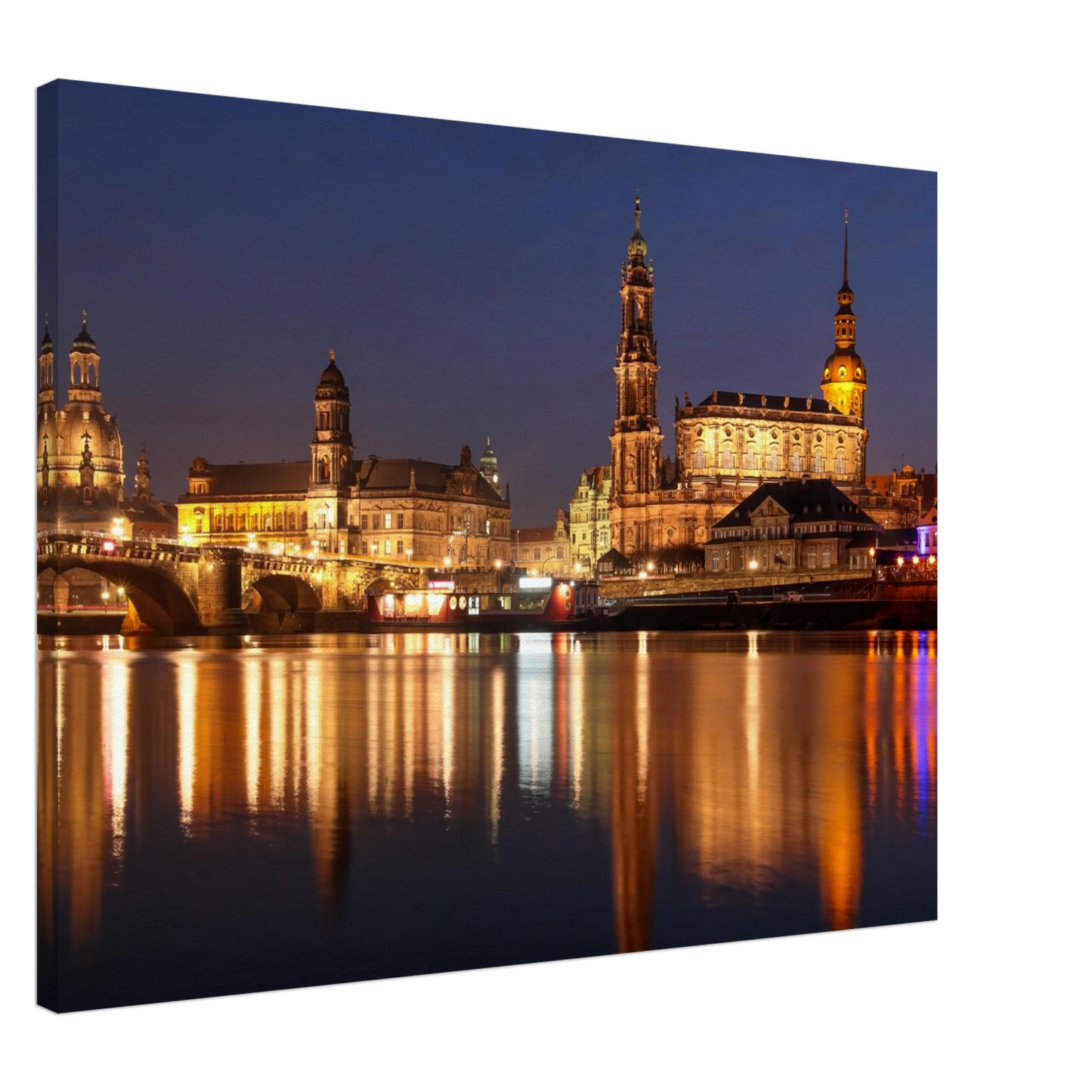 Wandbild dresden bei nacht eine malerische flusslandschaft in leuchtendem gold und azur