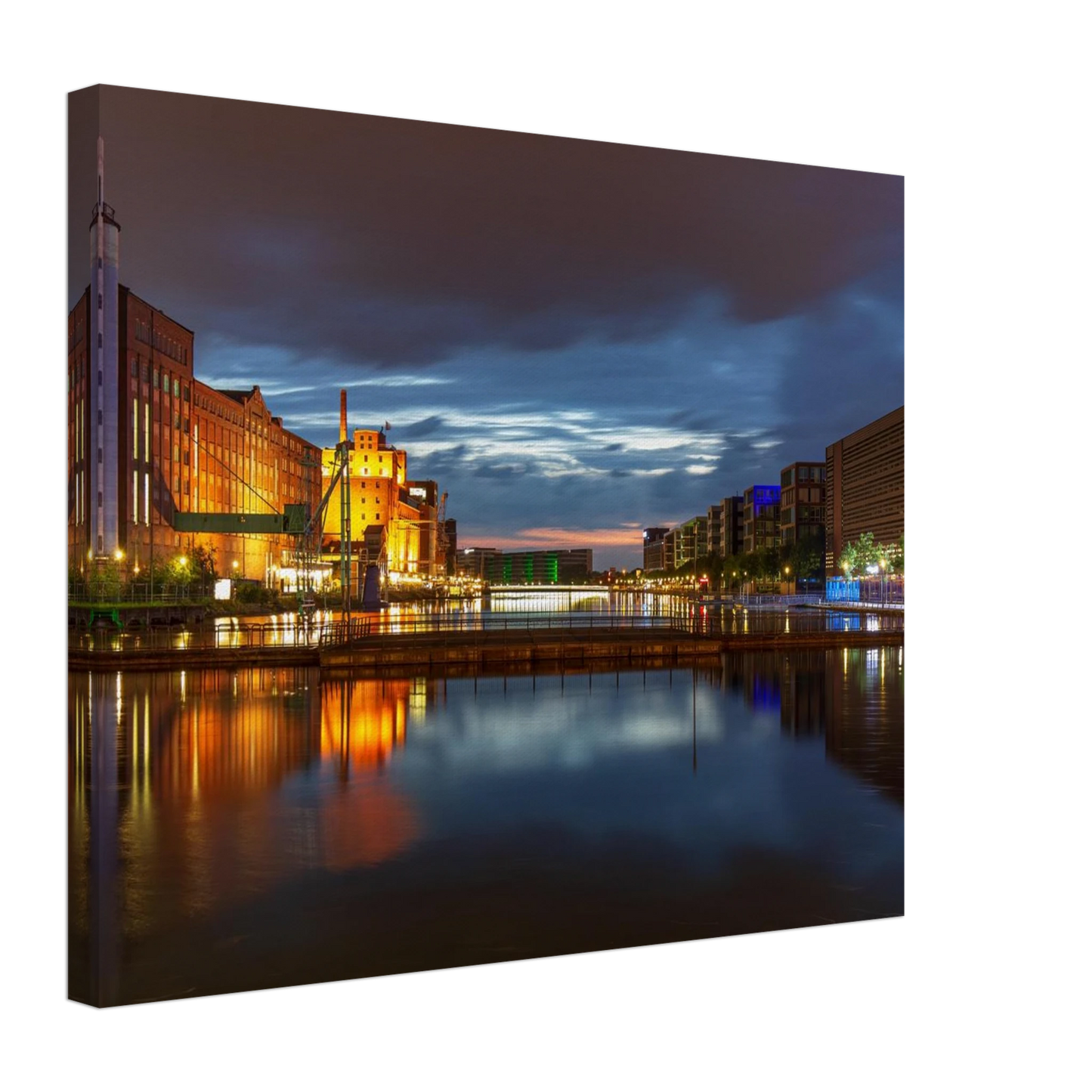 Wandbild industrieller charme bei sonnenuntergang lebendige stadtlandschaft im grossformat