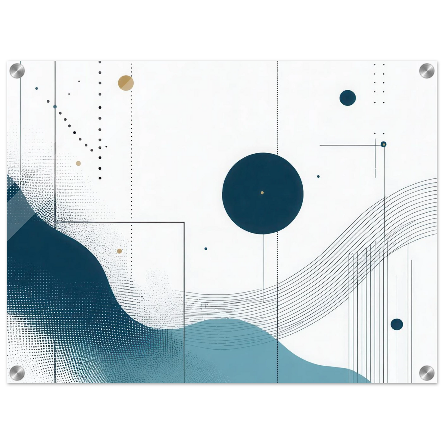 Wandbild deep sea rhythm abstrakte kunst in blau und goldtoenen in ihrer wunschgroesse