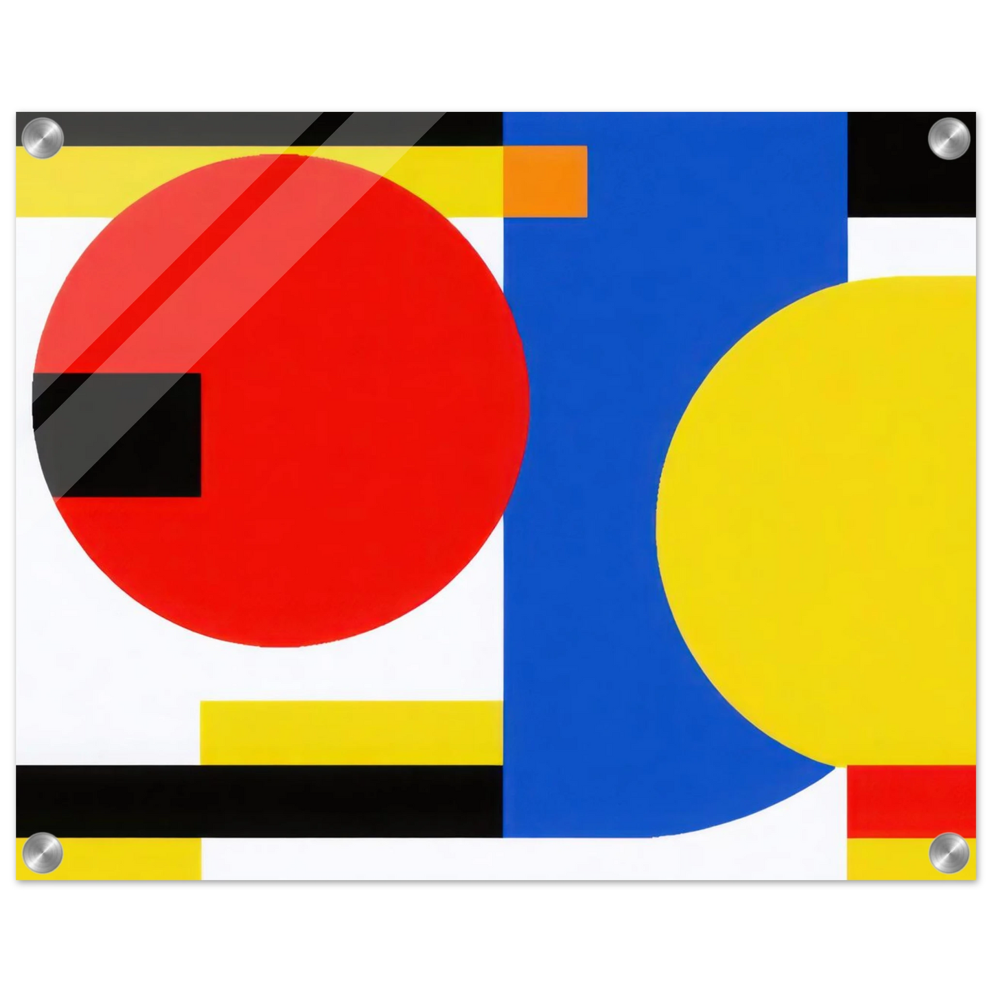 Wandbild bauhaus inspirierte komposition in leuchtendem rot blau gelb abstrakte kunst fuer ihr zuhause