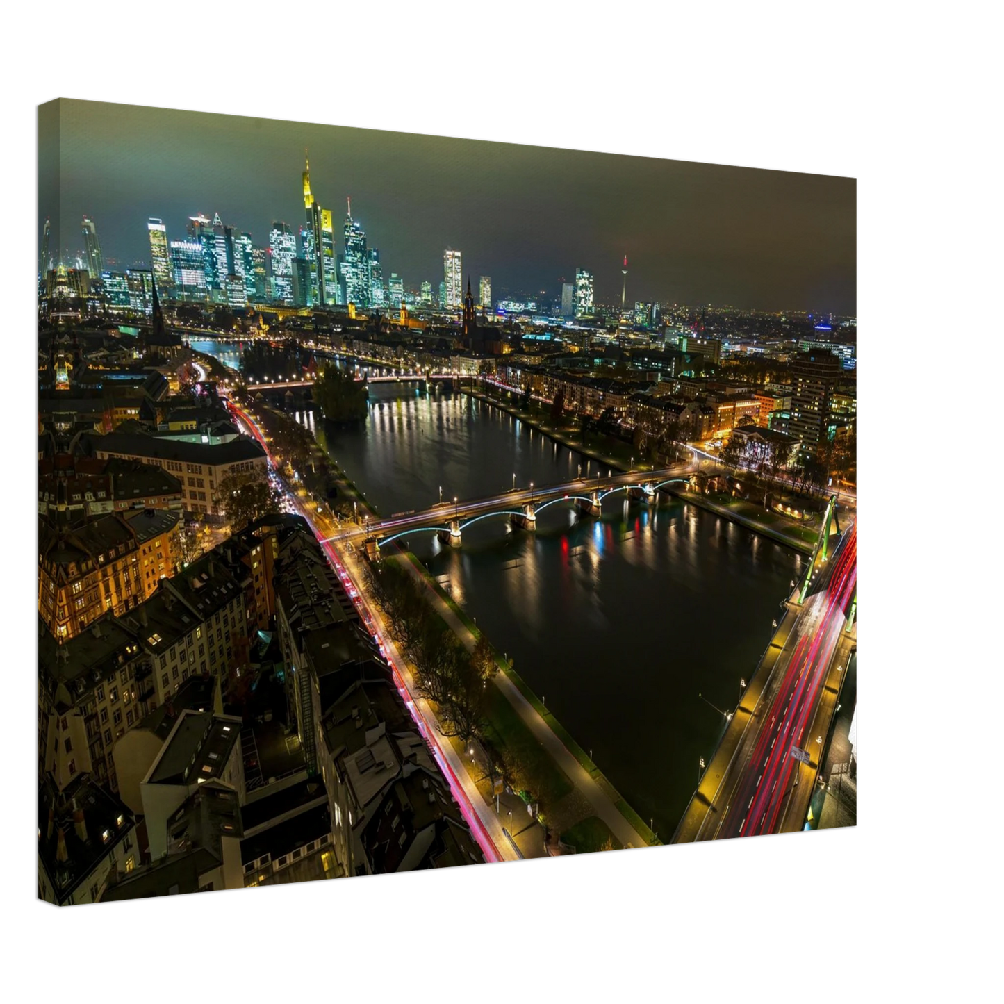 Wandbild frankfurt bei nacht pulsierende stadtansicht mit lichtspuren