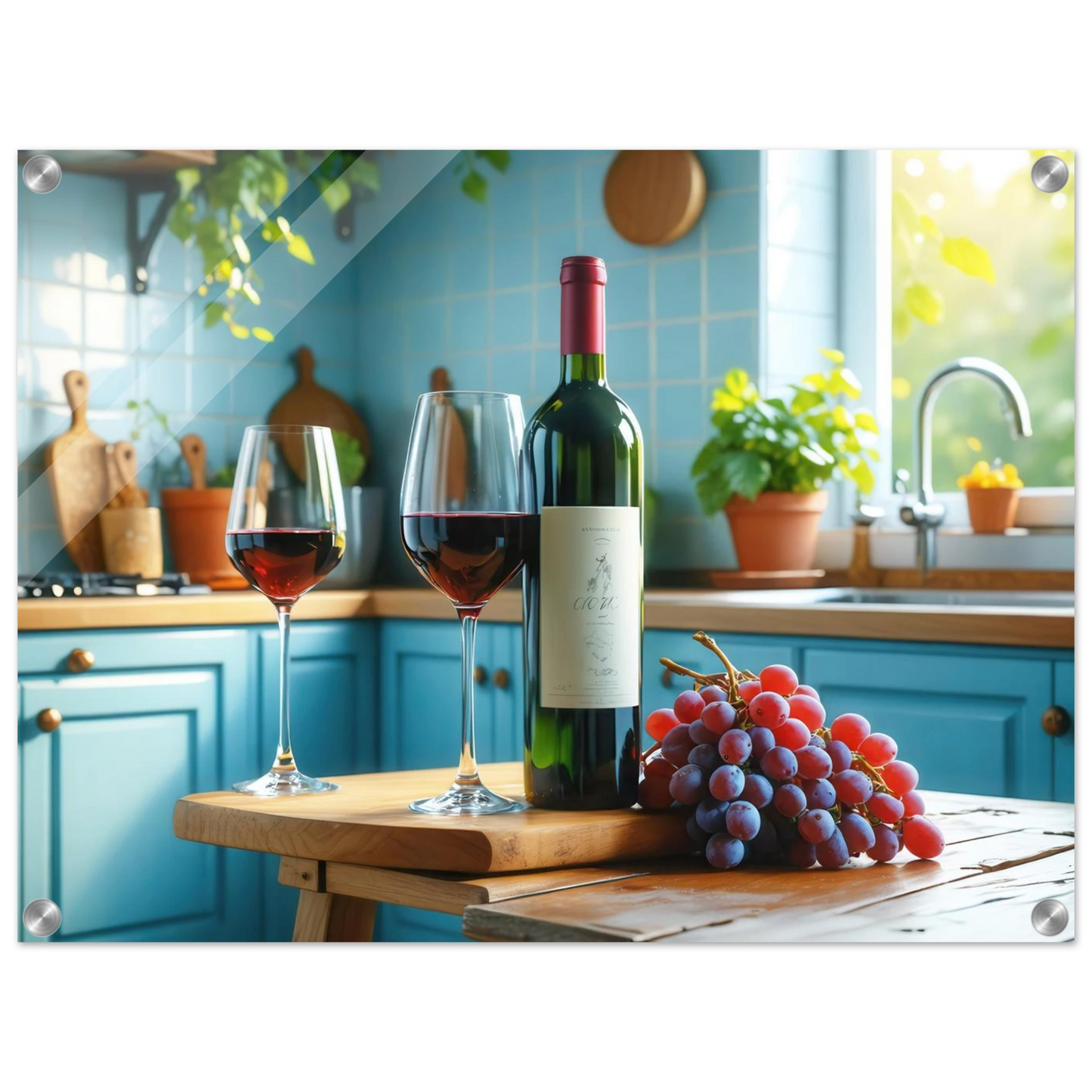 Wandbild weinabend idylle lebendige kueche mit wein trauben fuer ihre traumgroesse