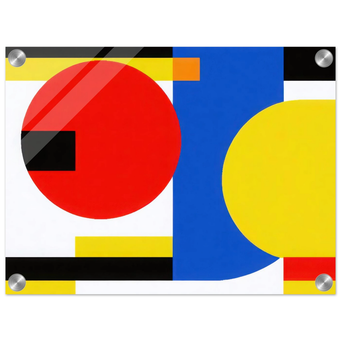 Wandbild bauhaus inspirierte komposition in leuchtendem rot blau gelb abstrakte kunst fuer ihr zuhause