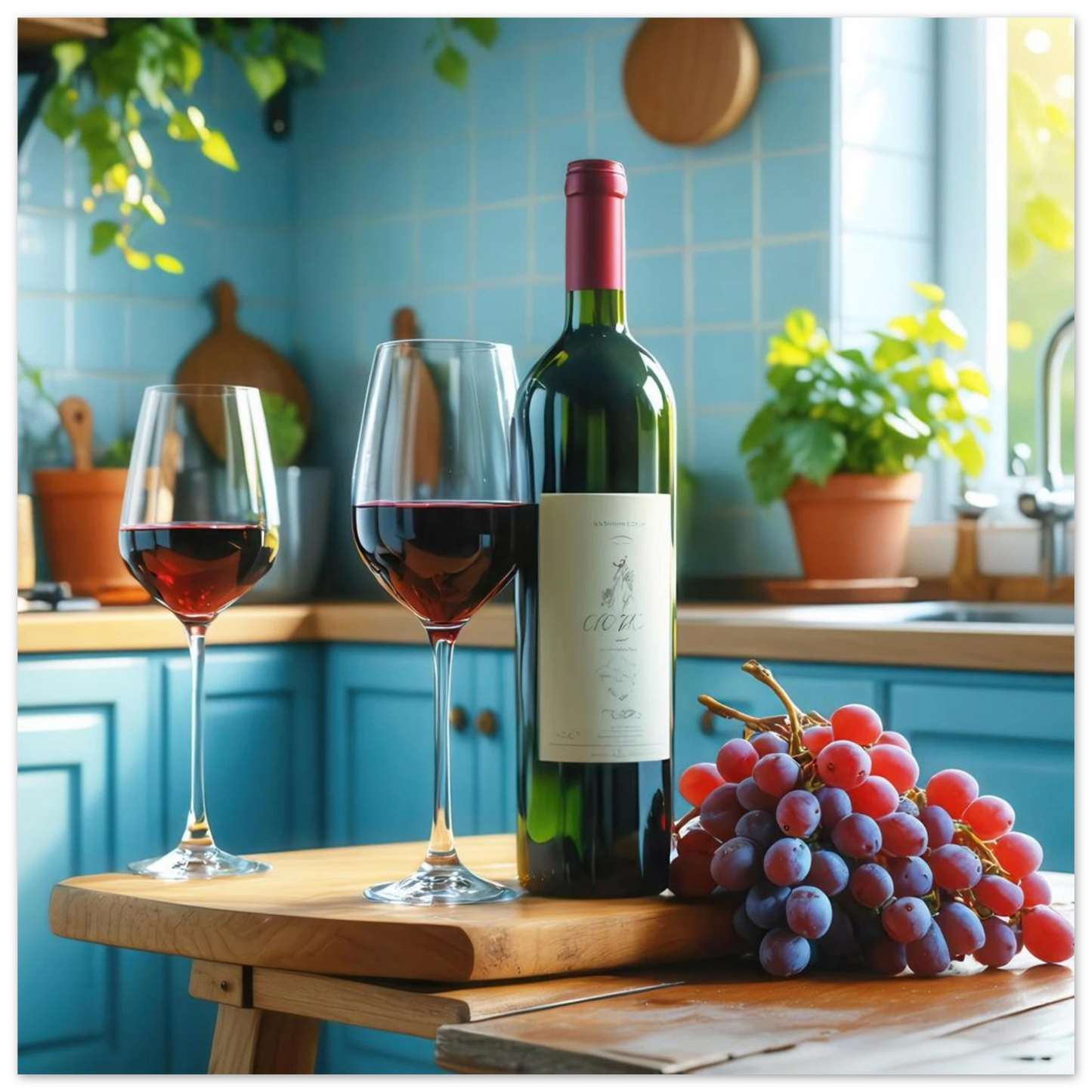 Wandbild weinabend idylle lebendige kueche mit wein trauben fuer ihre traumgroesse