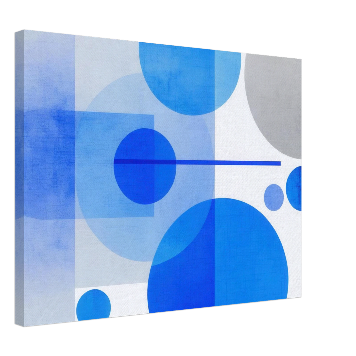 Wandbild geometrische abstraktion in koenigsblau und azur modernes dekor mit kreis rechteckformen
