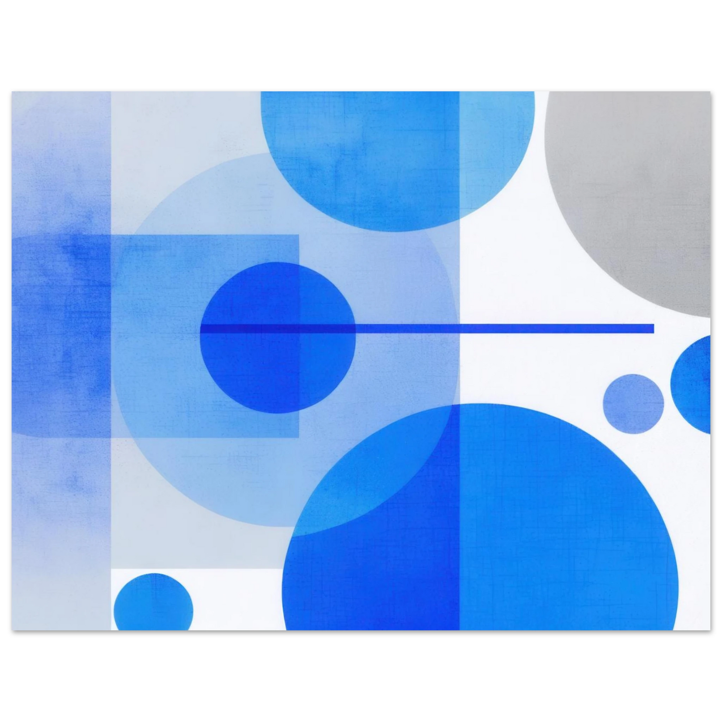 Wandbild geometrische abstraktion in koenigsblau und azur modernes dekor mit kreis rechteckformen