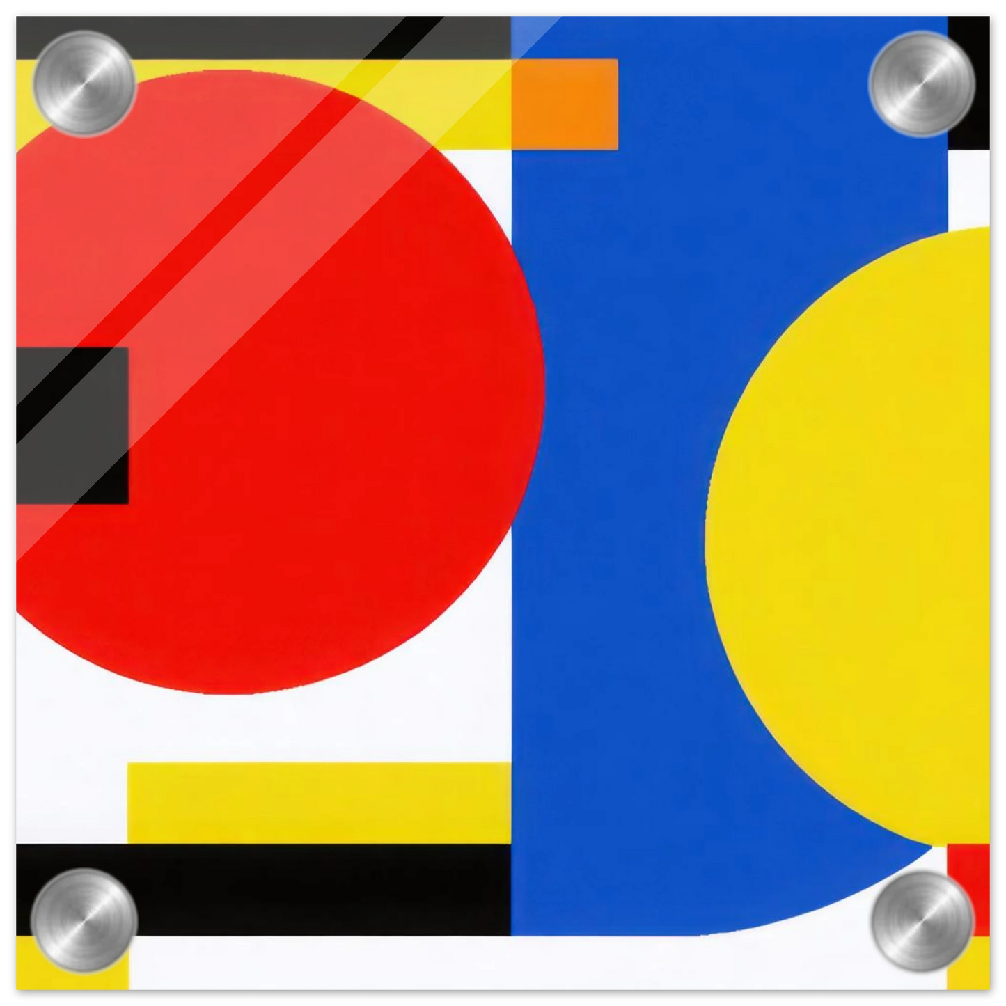 Wandbild bauhaus inspirierte komposition in leuchtendem rot blau gelb abstrakte kunst fuer ihr zuhause