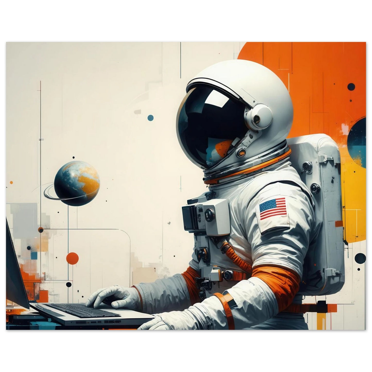 Wandbild cosmic coder astronaut bei der arbeit sci fi kunst fuer dein zuhause in verschiedenen groessen