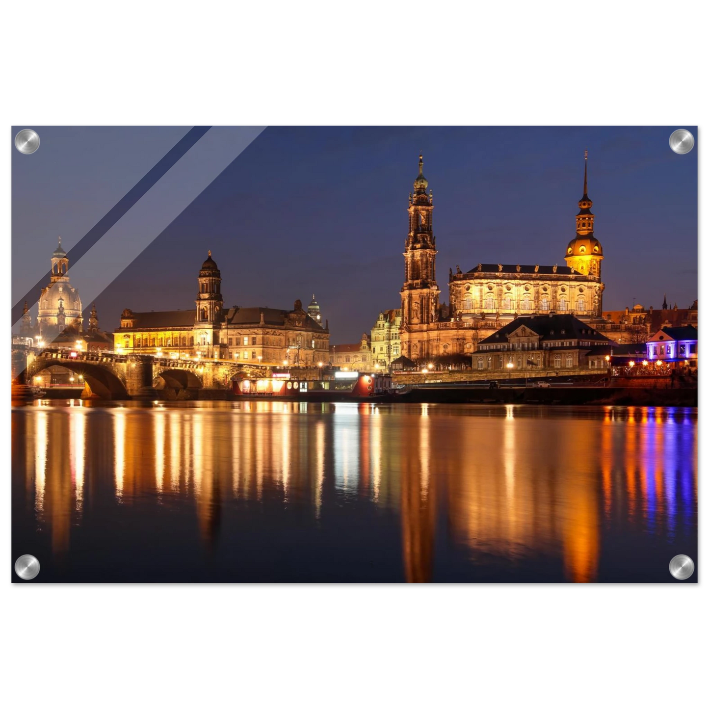 Wandbild dresden bei nacht eine malerische flusslandschaft in leuchtendem gold und azur