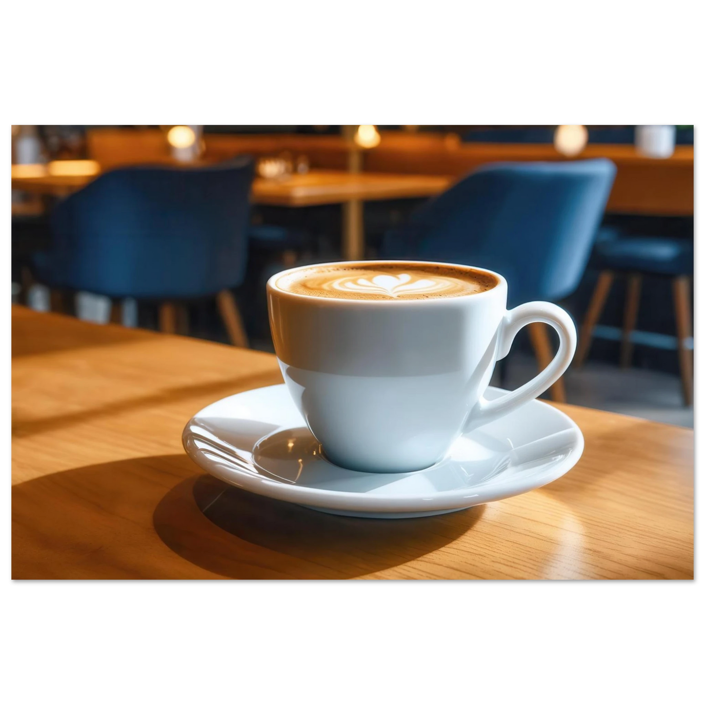 Wandbild gemuetliche kaffeehaus szene stilvolle latte art in goldenem licht