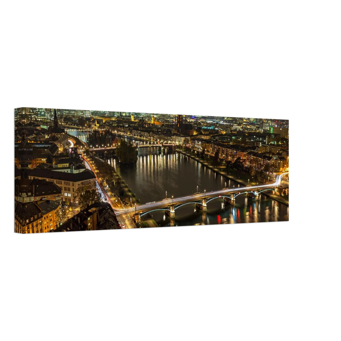 Wandbild golden leuchtende skyline modernes cityscape artwork in variablen groessen