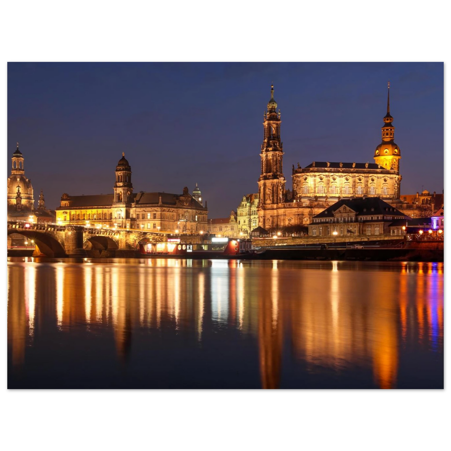 Wandbild dresden bei nacht eine malerische flusslandschaft in leuchtendem gold und azur