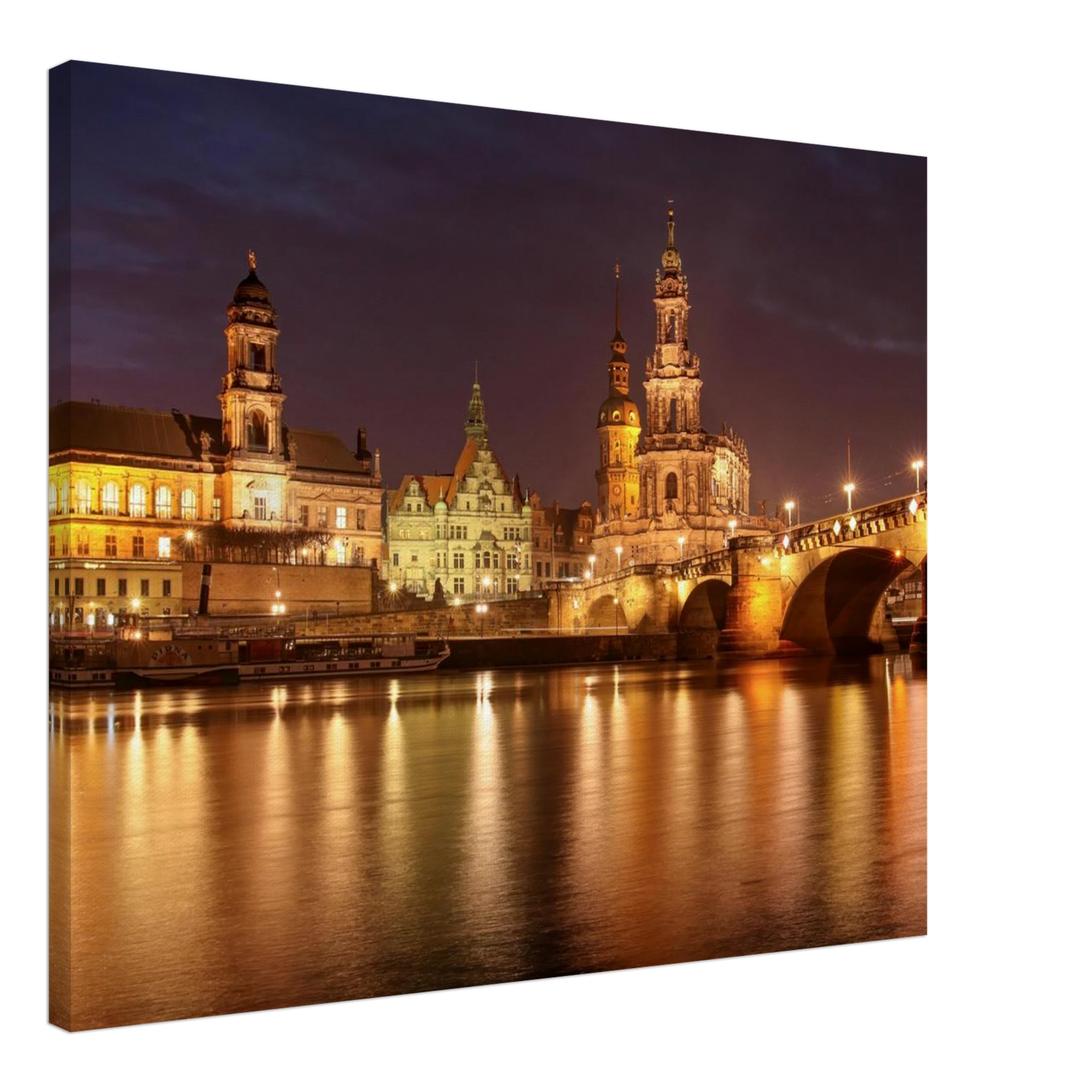 Wandbild dresden elbufer bei nacht ein malerisches stadtbild mit bruecken und gebaeuden erhaeltlich in vielen groessen