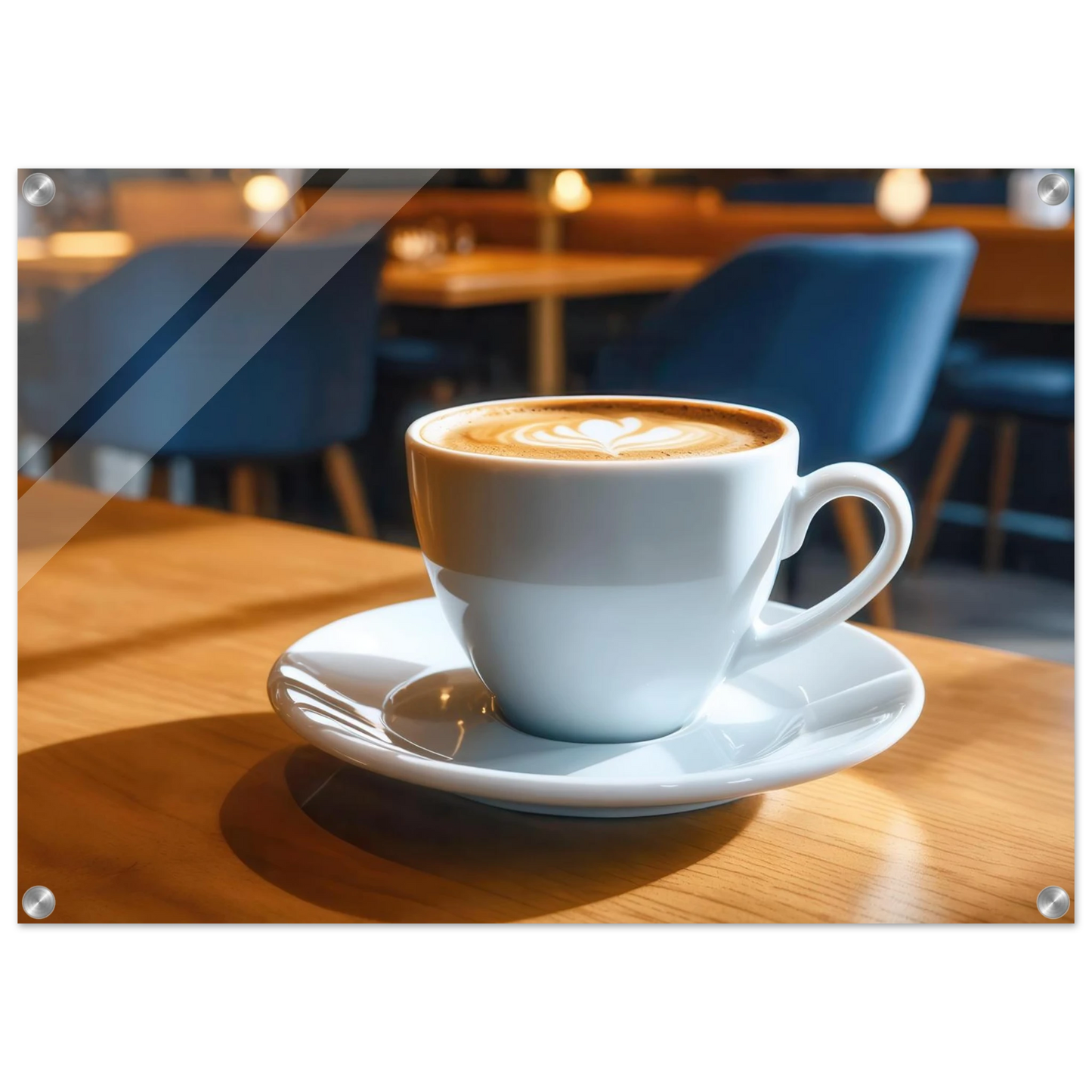 Wandbild gemuetliche kaffeehaus szene stilvolle latte art in goldenem licht