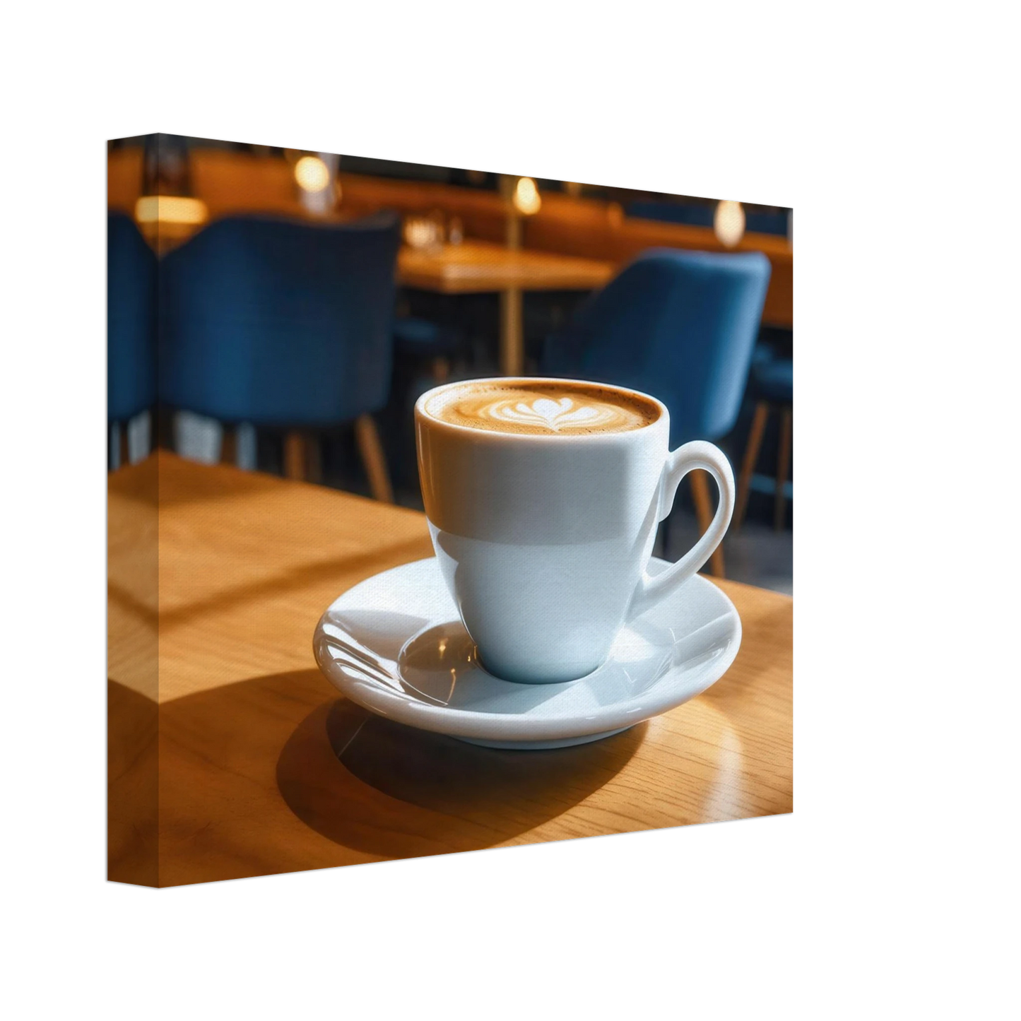 Wandbild gemuetliche kaffeehaus szene stilvolle latte art in goldenem licht