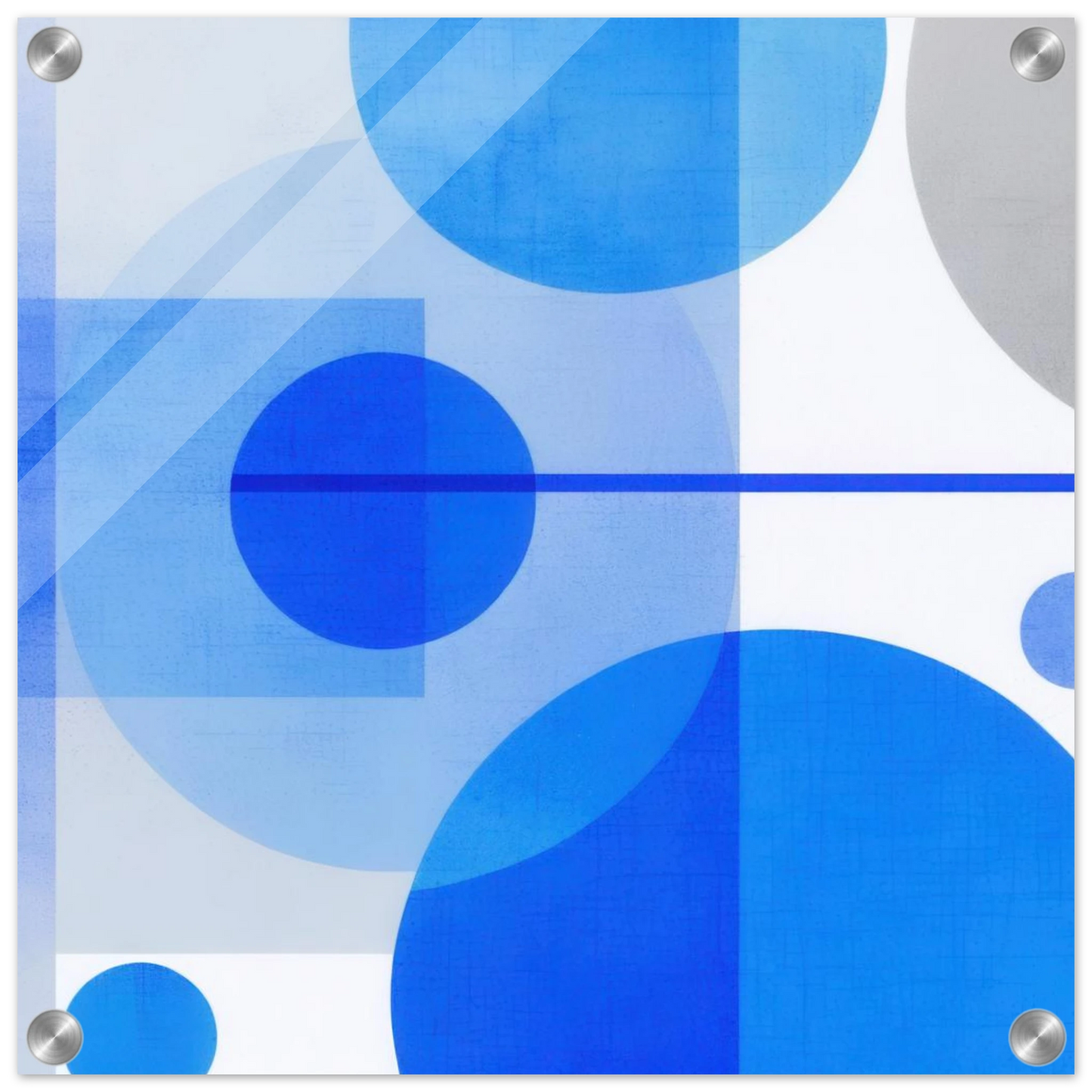 Wandbild geometrische abstraktion in koenigsblau und azur modernes dekor mit kreis rechteckformen
