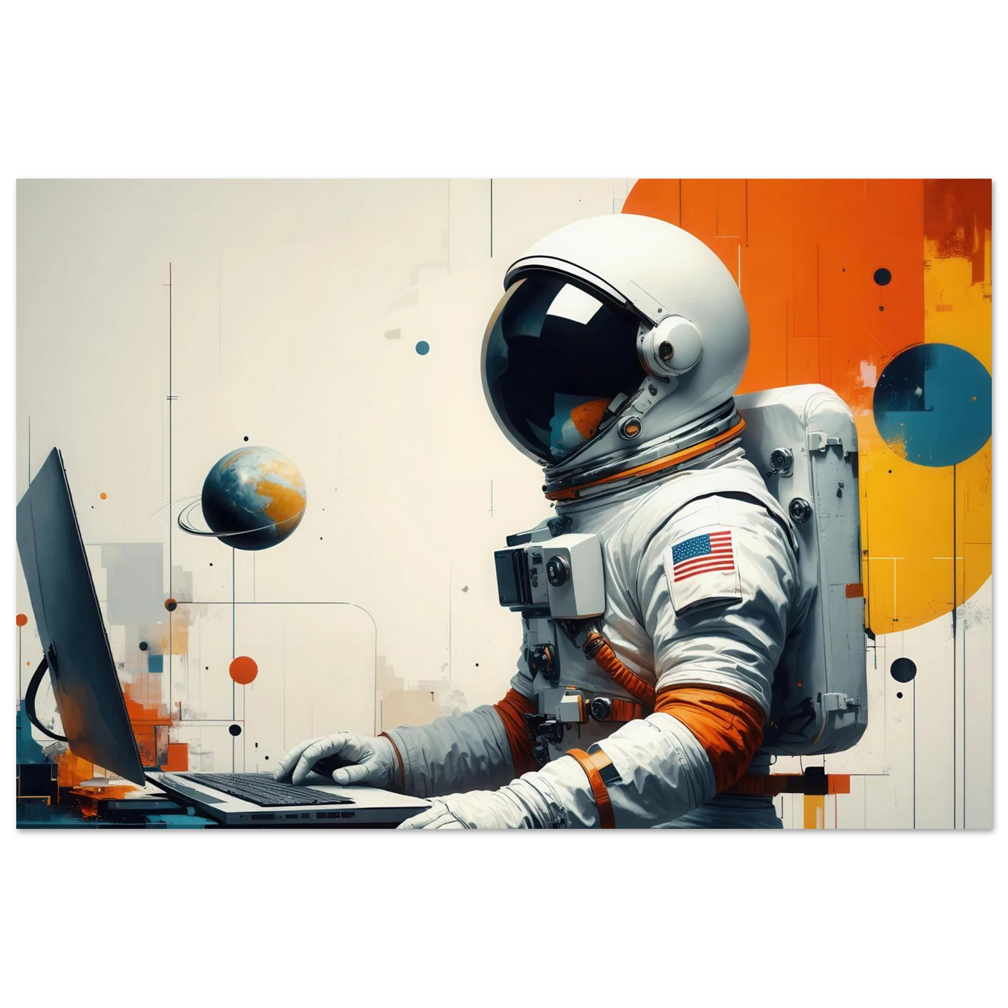 Wandbild cosmic coder astronaut bei der arbeit sci fi kunst fuer dein zuhause in verschiedenen groessen