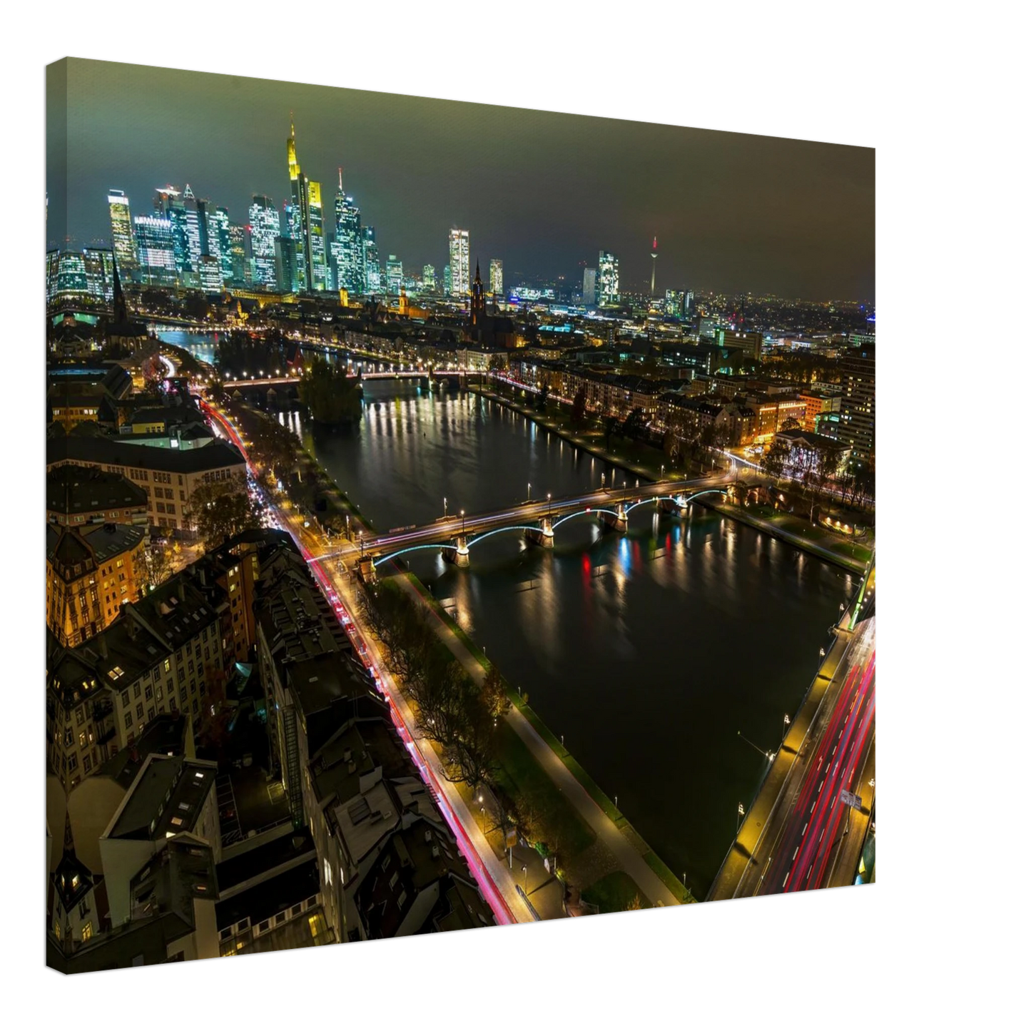 Wandbild frankfurt bei nacht pulsierende stadtansicht mit lichtspuren