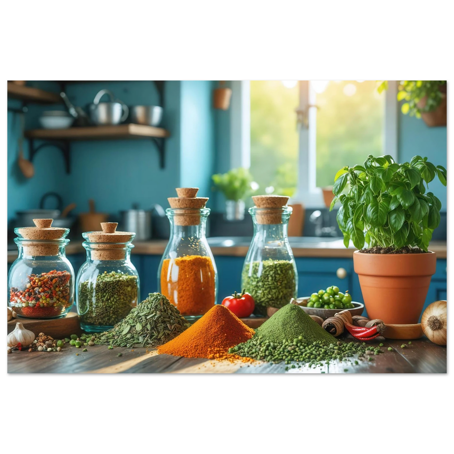 Wandbild lebendige kuechenkraeuter und gewuerze frische wuerze fuer ihr zuhause