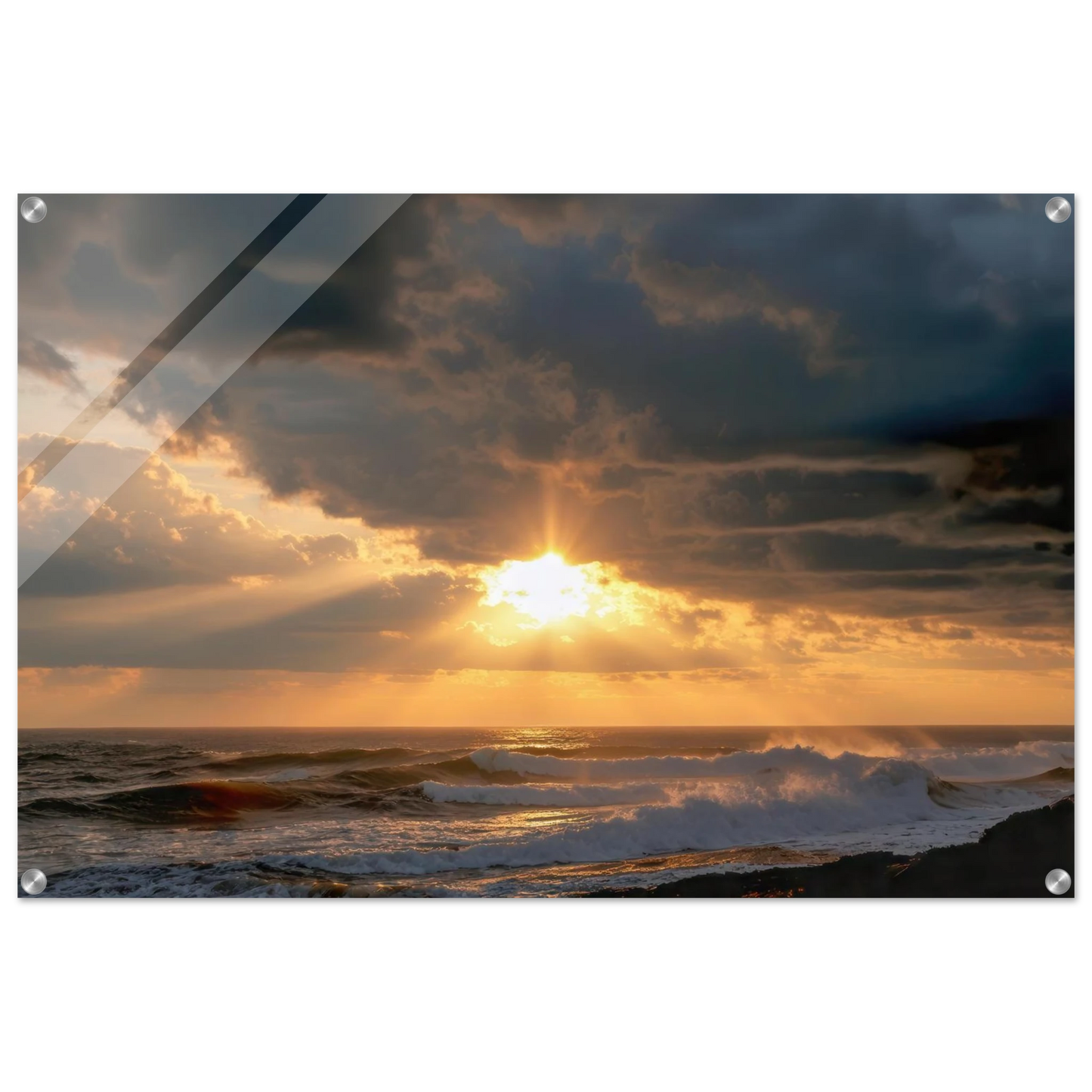Wandbild dramatischer ozean sonnenuntergang kuestenkunst in ihrer wunschgroesse