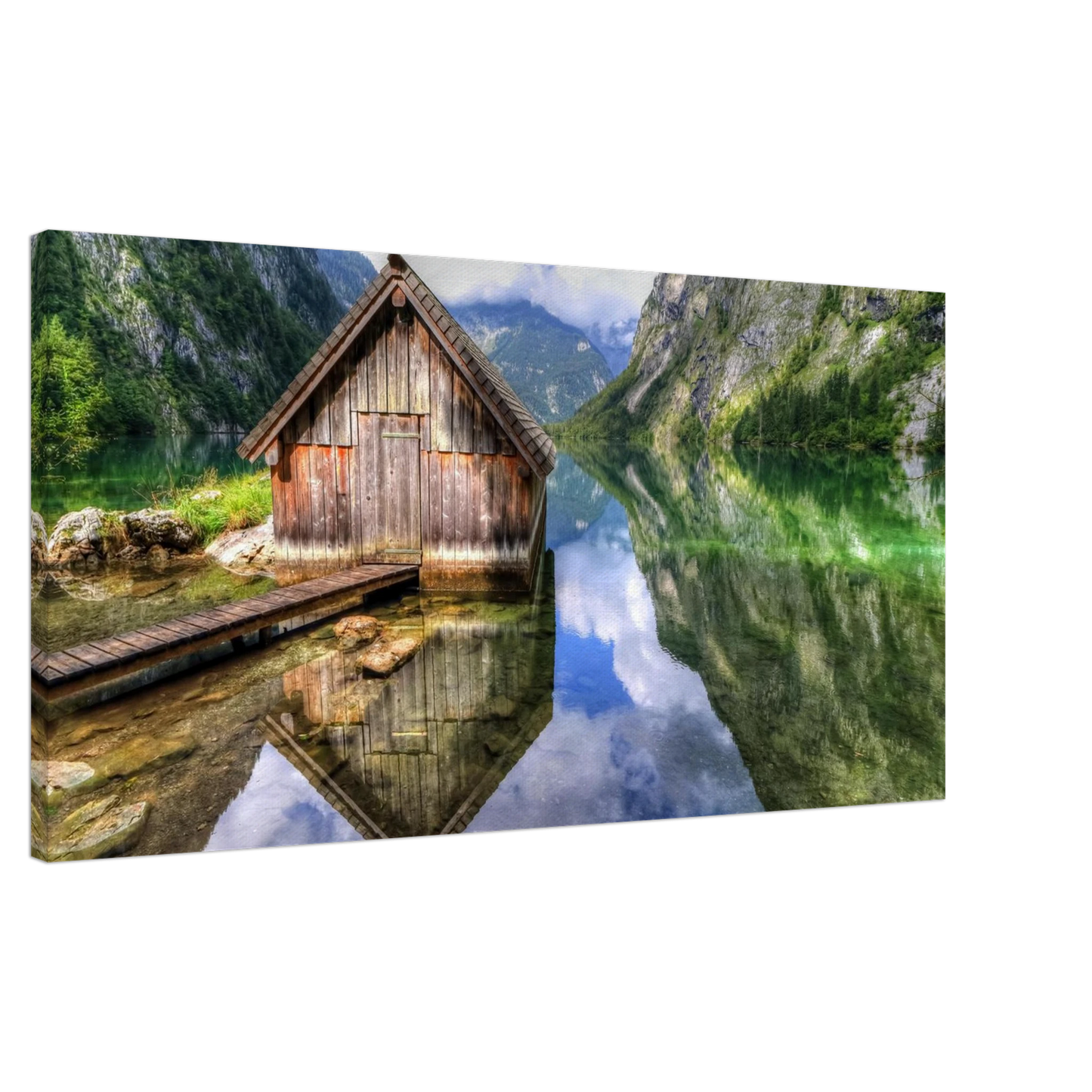 Wandbild bergschutzhuette am see ein idyllisches refugium fuer ihre wanddekoration