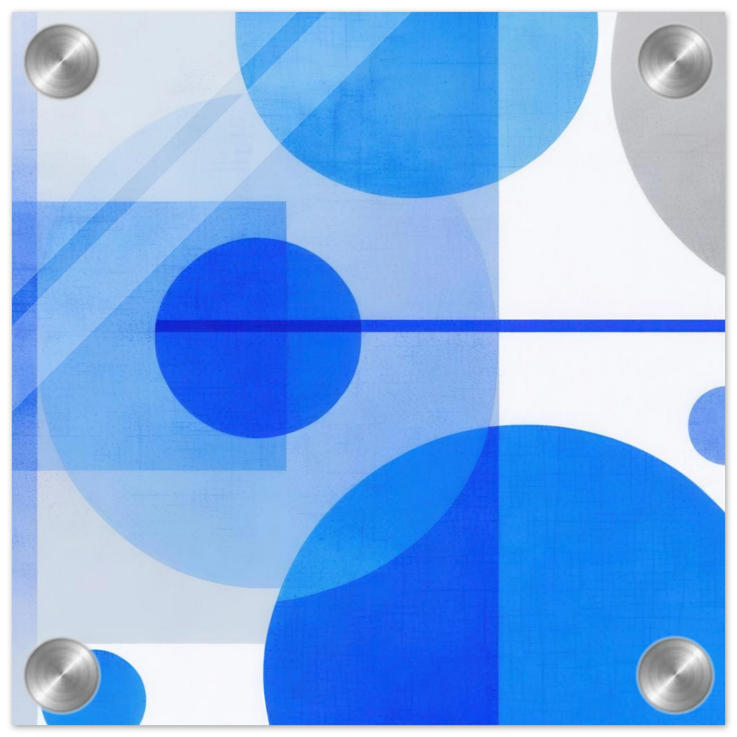 Wandbild geometrische abstraktion in koenigsblau und azur modernes dekor mit kreis rechteckformen