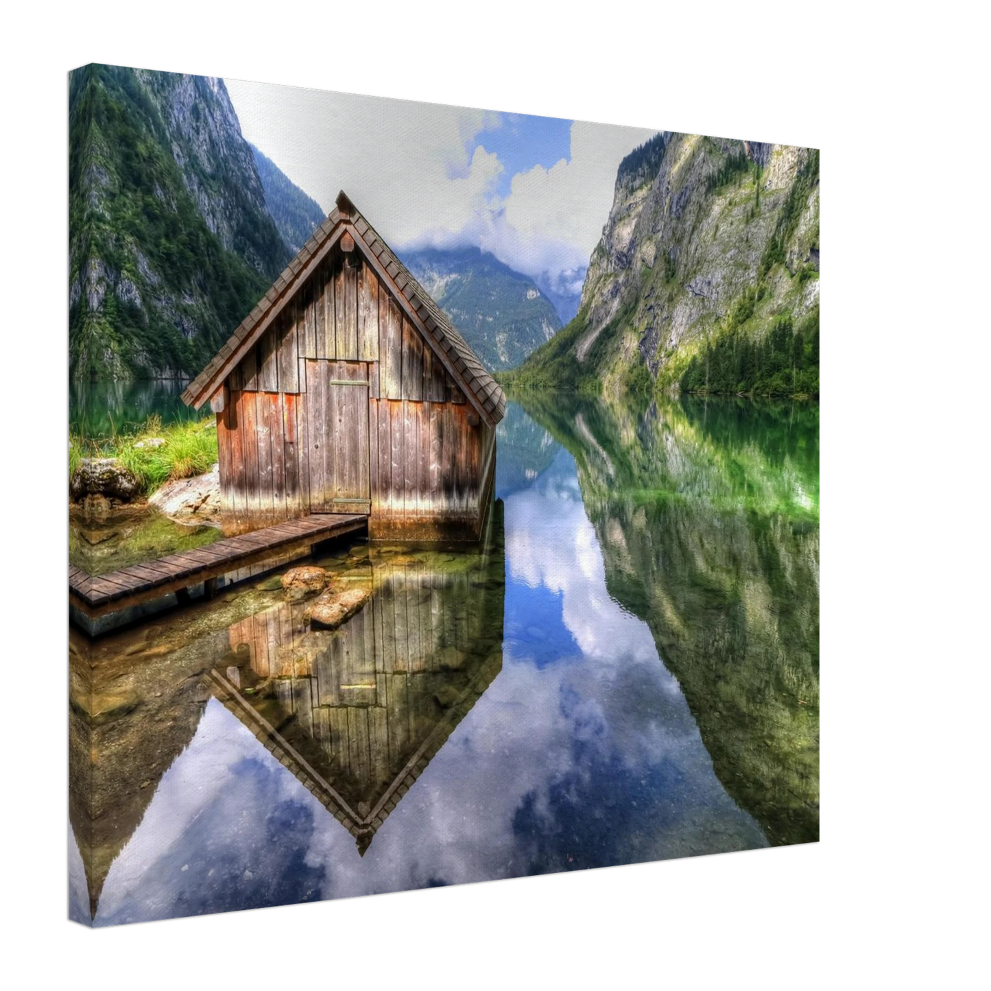 Wandbild bergschutzhuette am see ein idyllisches refugium fuer ihre wanddekoration