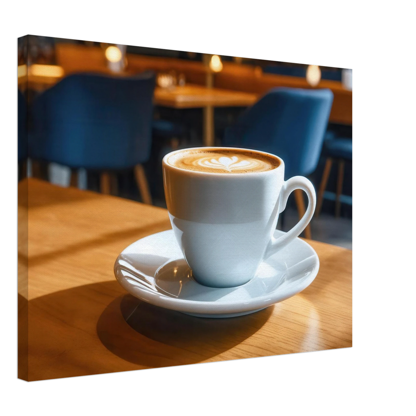 Wandbild gemuetliche kaffeehaus szene stilvolle latte art in goldenem licht