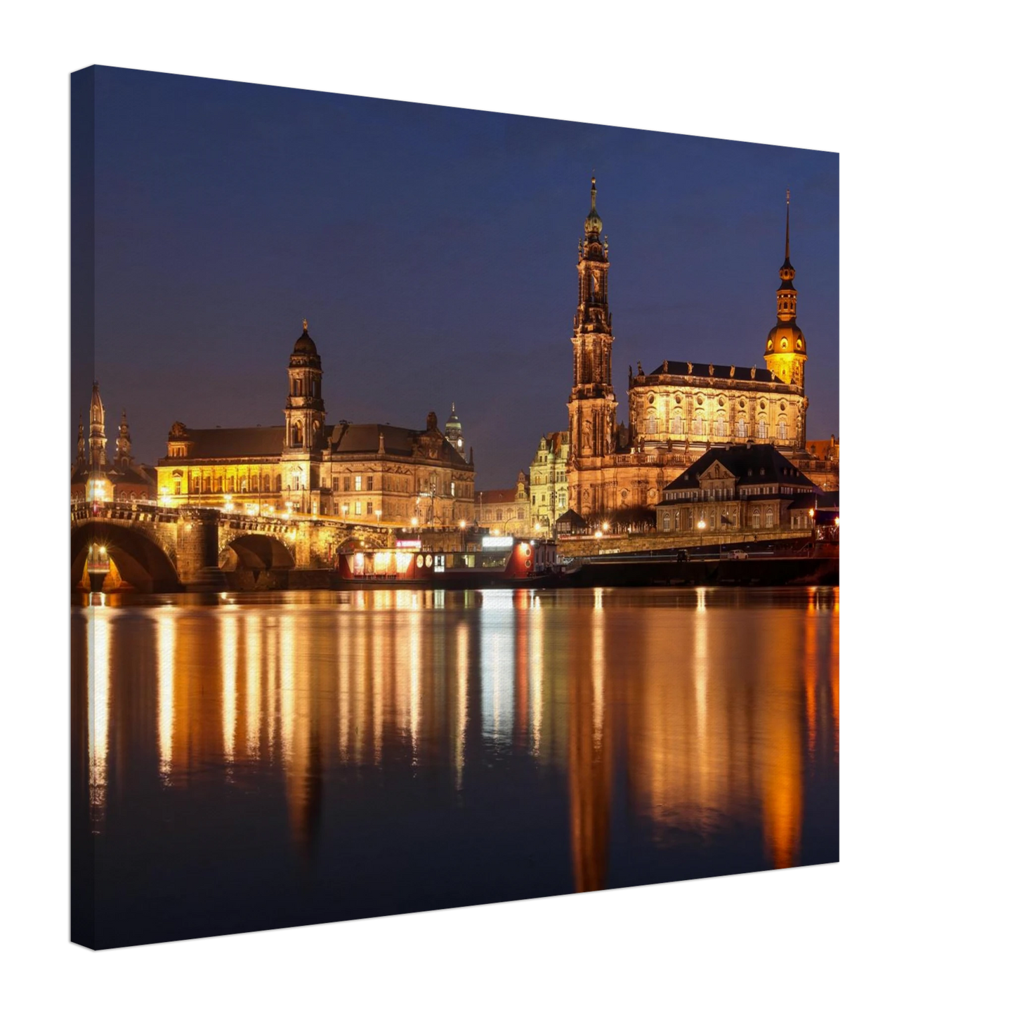Wandbild dresden bei nacht eine malerische flusslandschaft in leuchtendem gold und azur