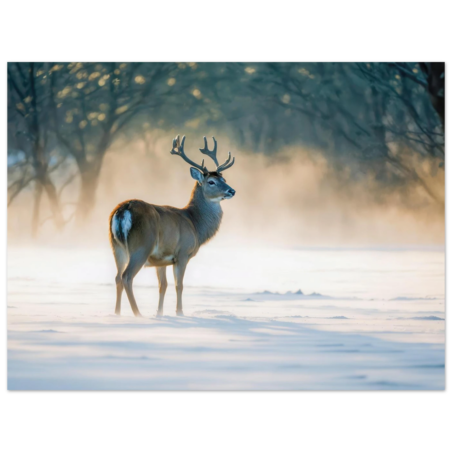 Wandbild majestaetischer hirsch im winterwunderland verwandeln sie ihr zuhause in eine ruhige landschaft