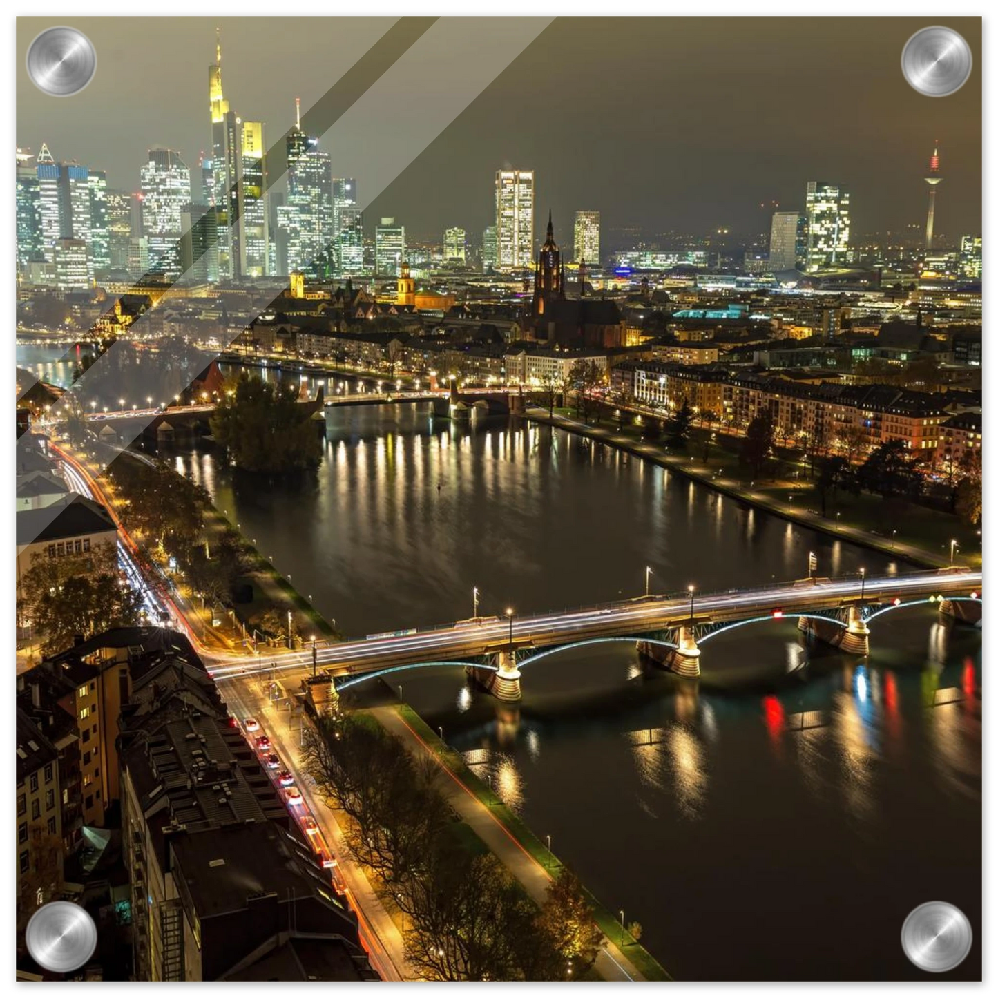 Wandbild golden leuchtende skyline modernes cityscape artwork in variablen groessen