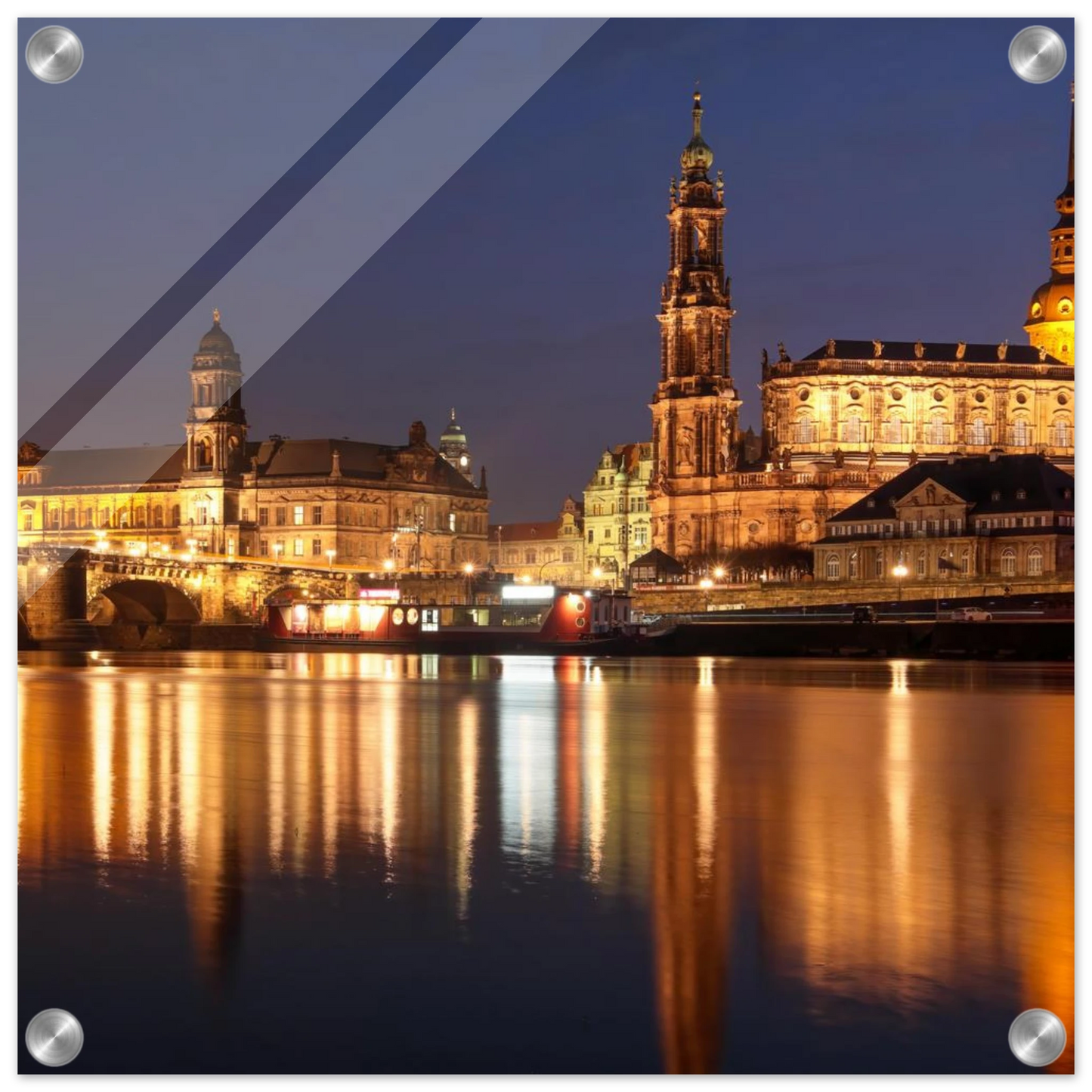 Wandbild dresden bei nacht eine malerische flusslandschaft in leuchtendem gold und azur